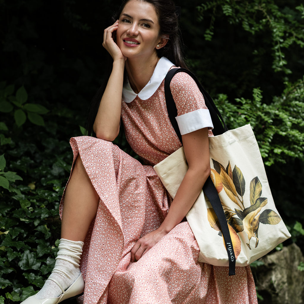 Rochie Midi cu Maneci Scurte, din Bumbac, Roz Prafuit