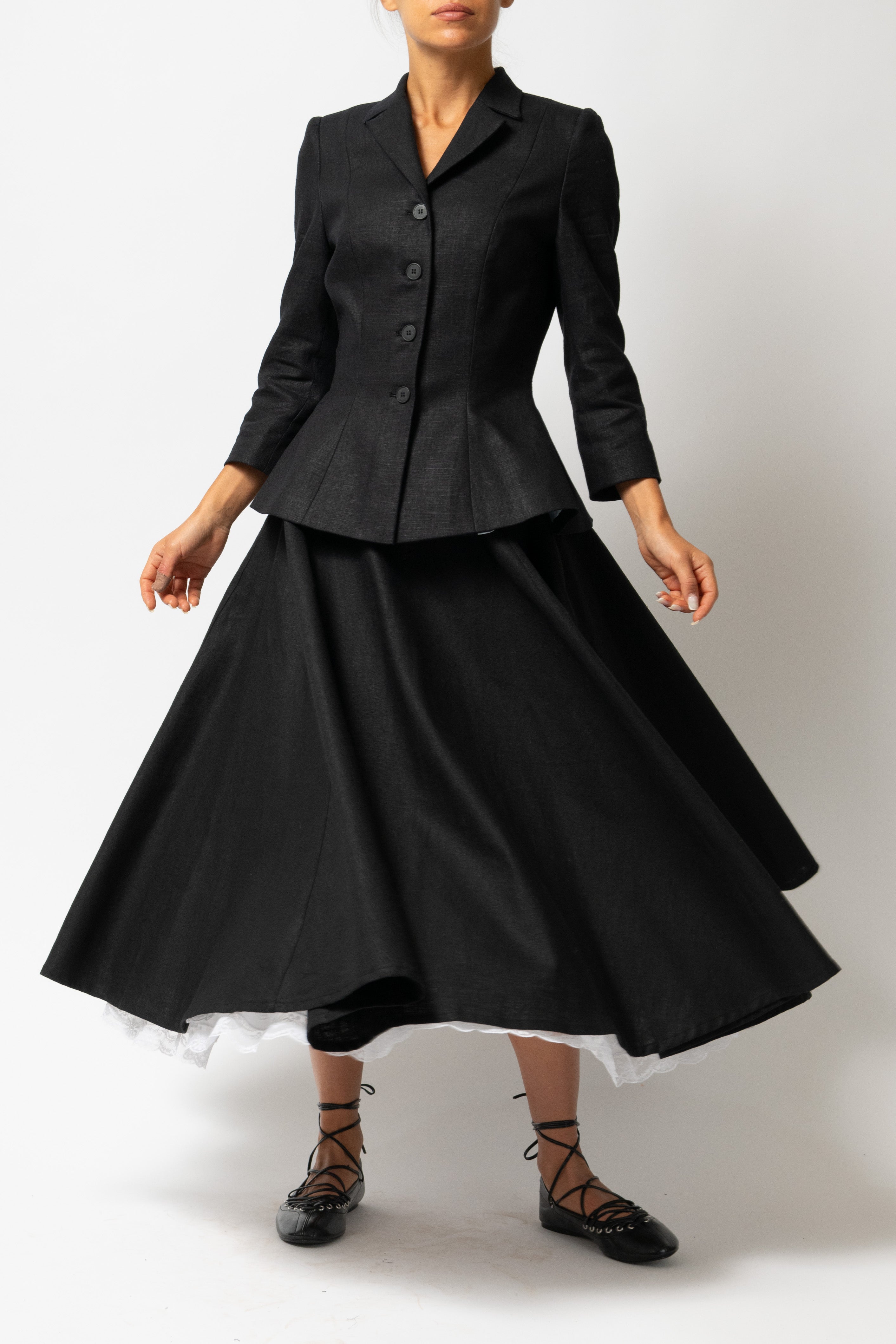 Midi Clos Skirt in Linen, Black