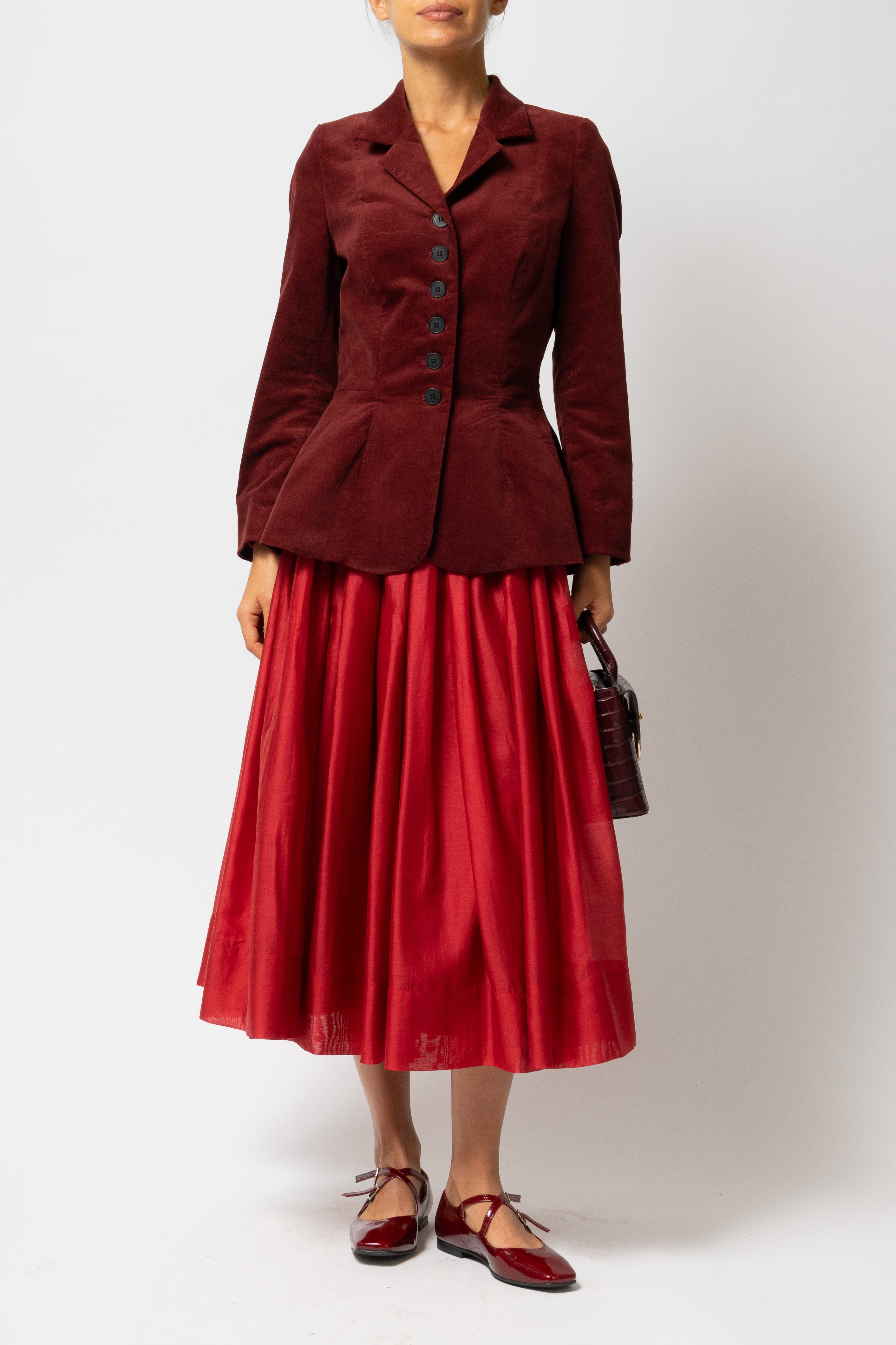 Sacou cu Guler cu Revere din Catifea de Bumbac, Bordo