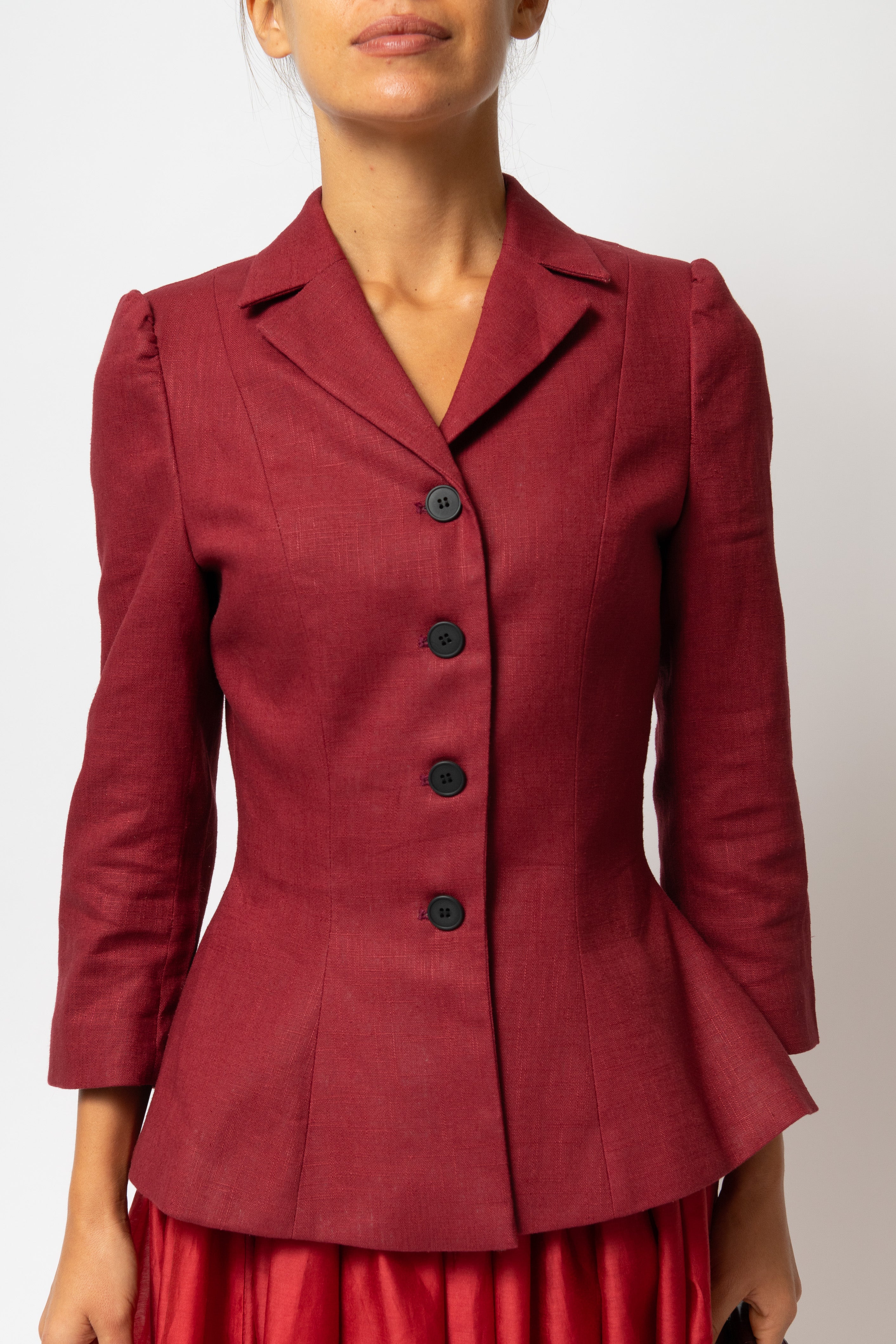 Sacou cu Guler cu Revere din In, Burgundy