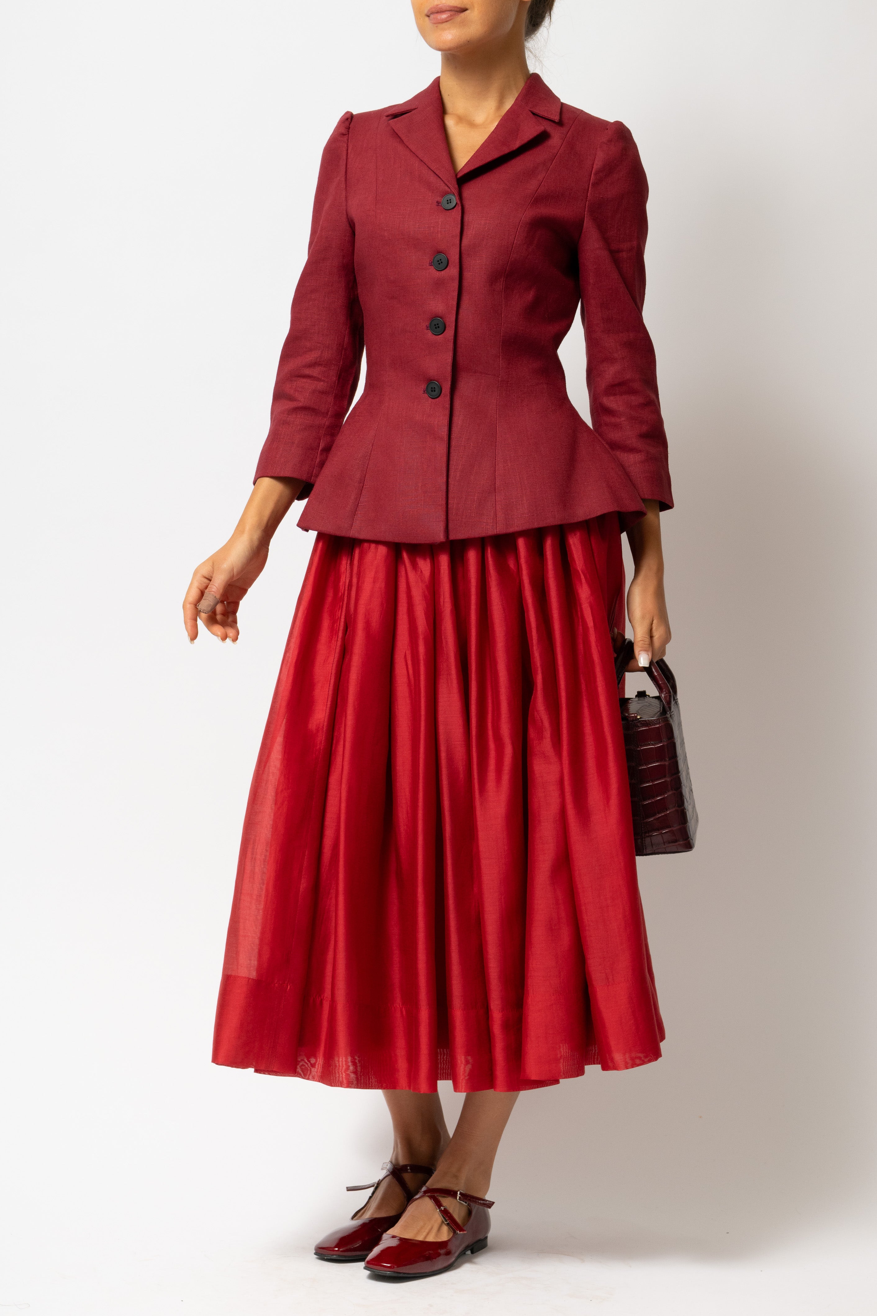 Sacou cu Guler cu Revere din In, Burgundy