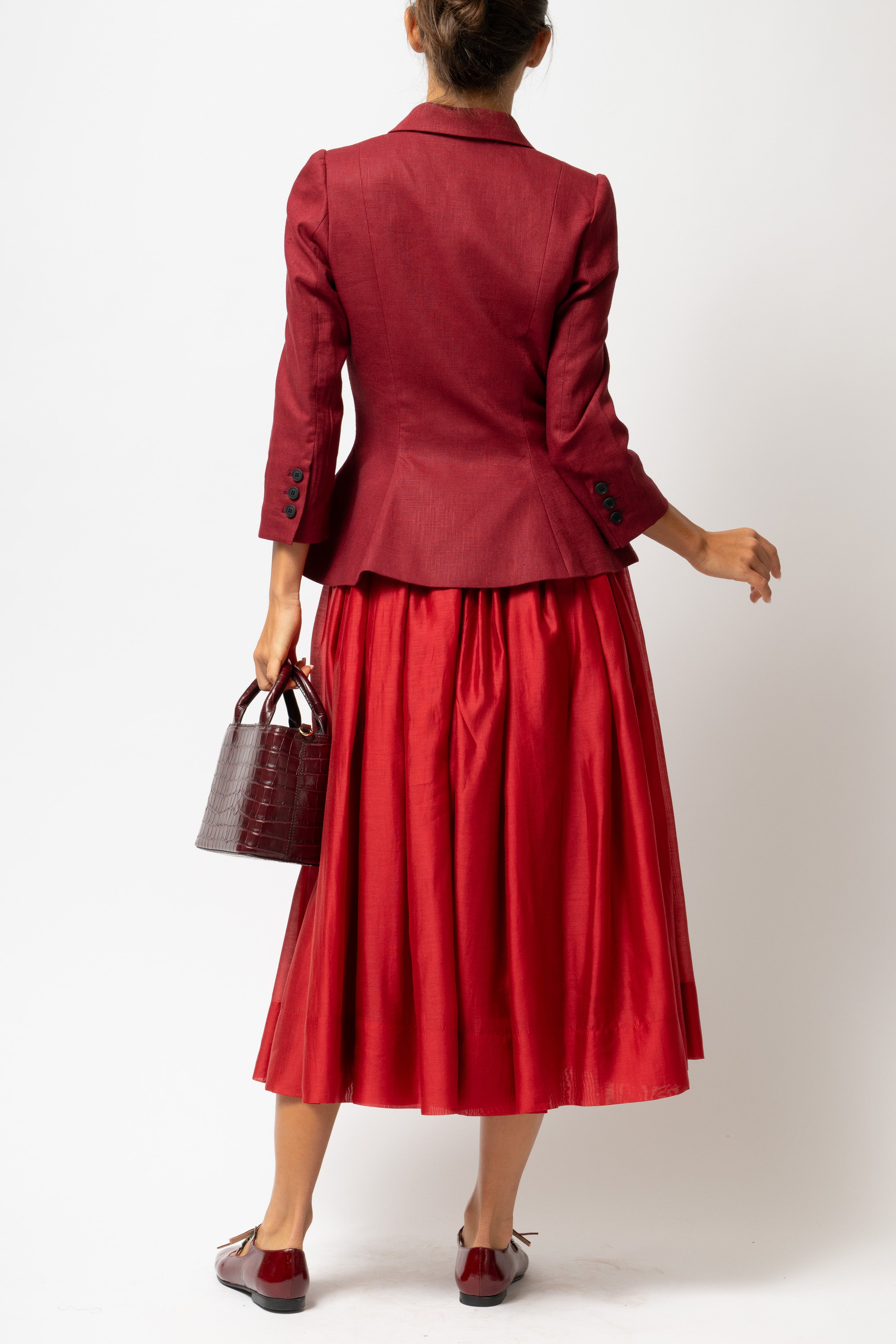 Sacou cu Guler cu Revere din In, Burgundy