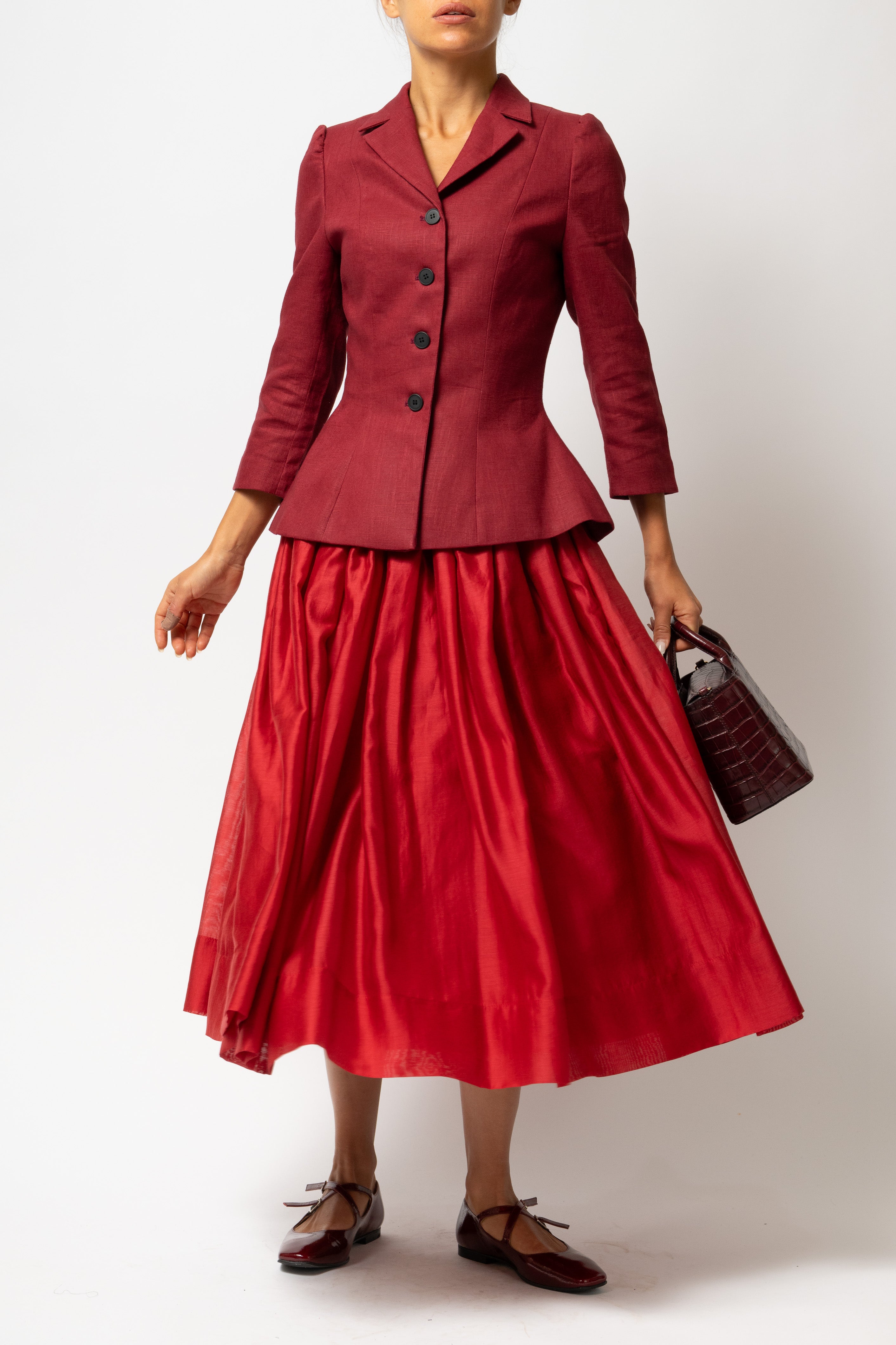 Sacou cu Guler cu Revere din In, Burgundy