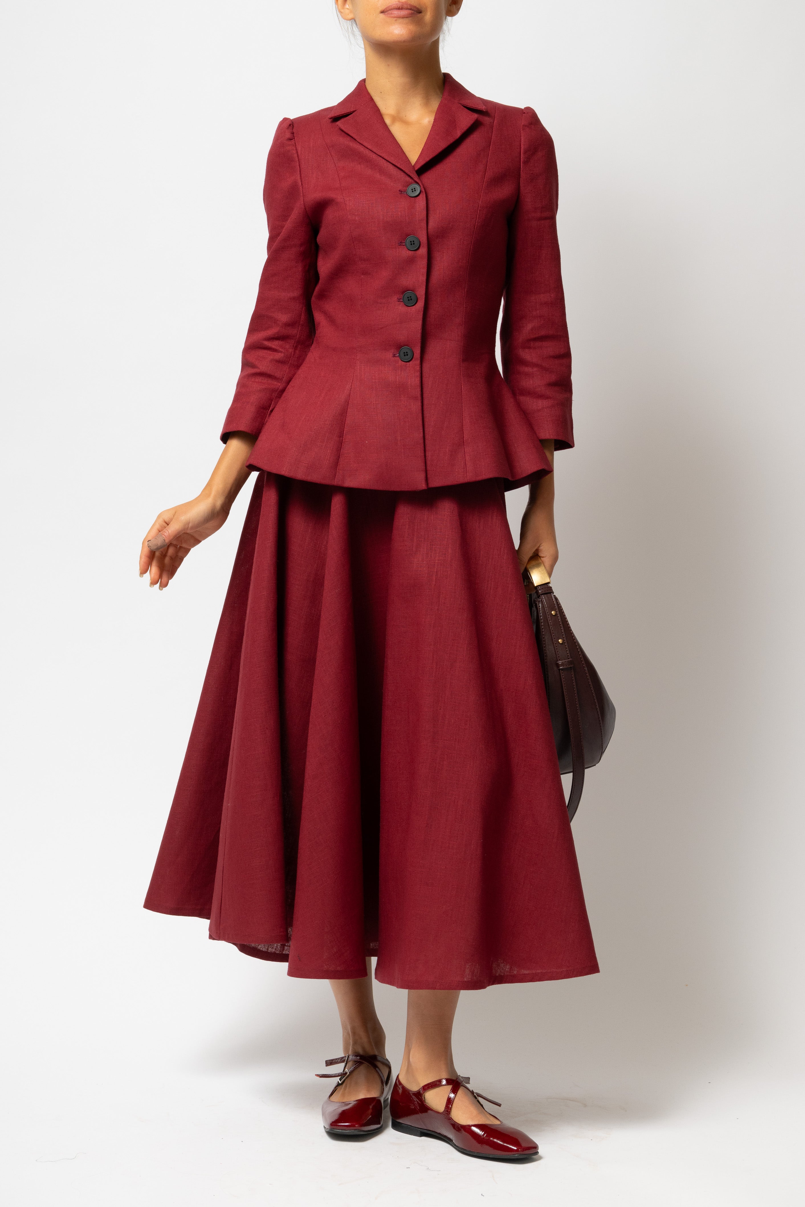 Sacou cu Guler cu Revere din In, Burgundy