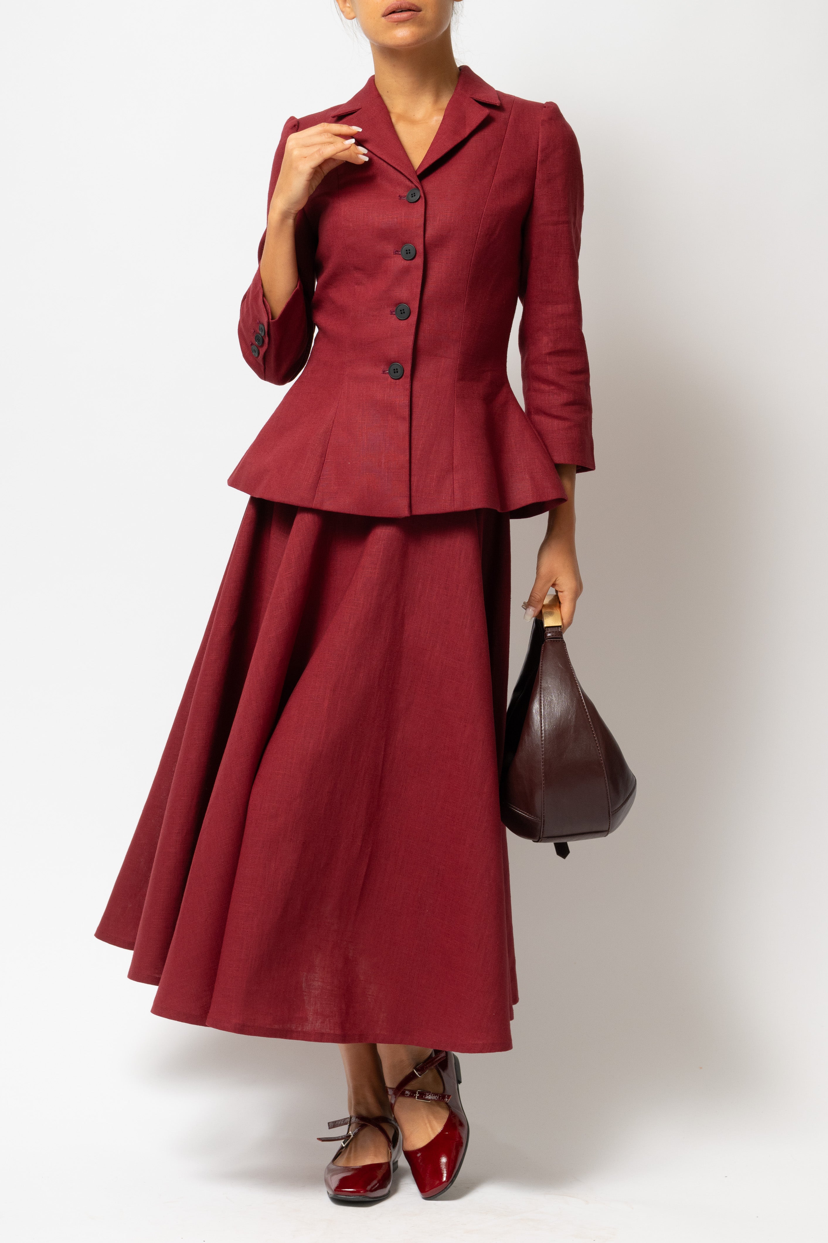 Sacou cu Guler cu Revere din In, Burgundy