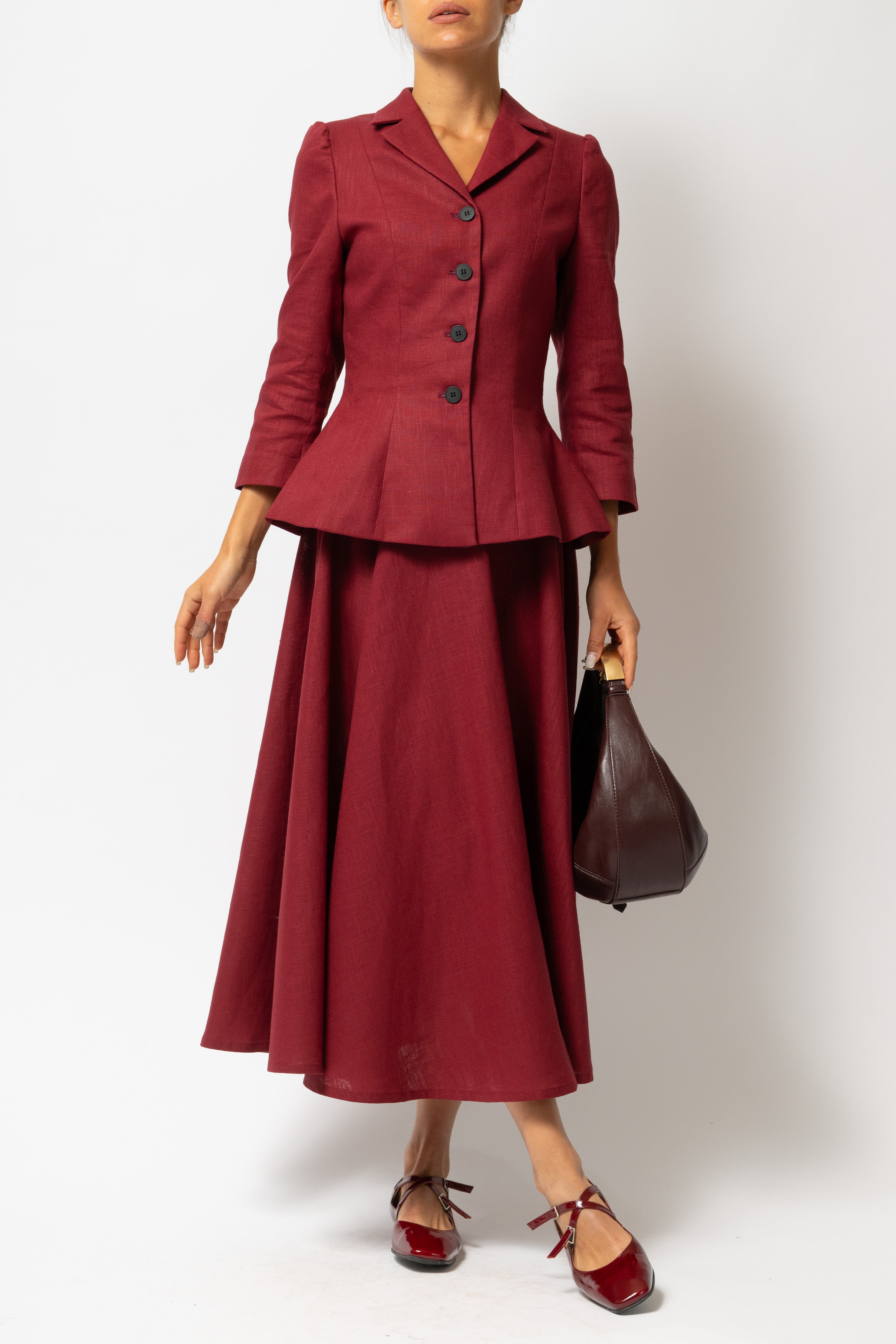 Sacou cu Guler cu Revere din In, Burgundy