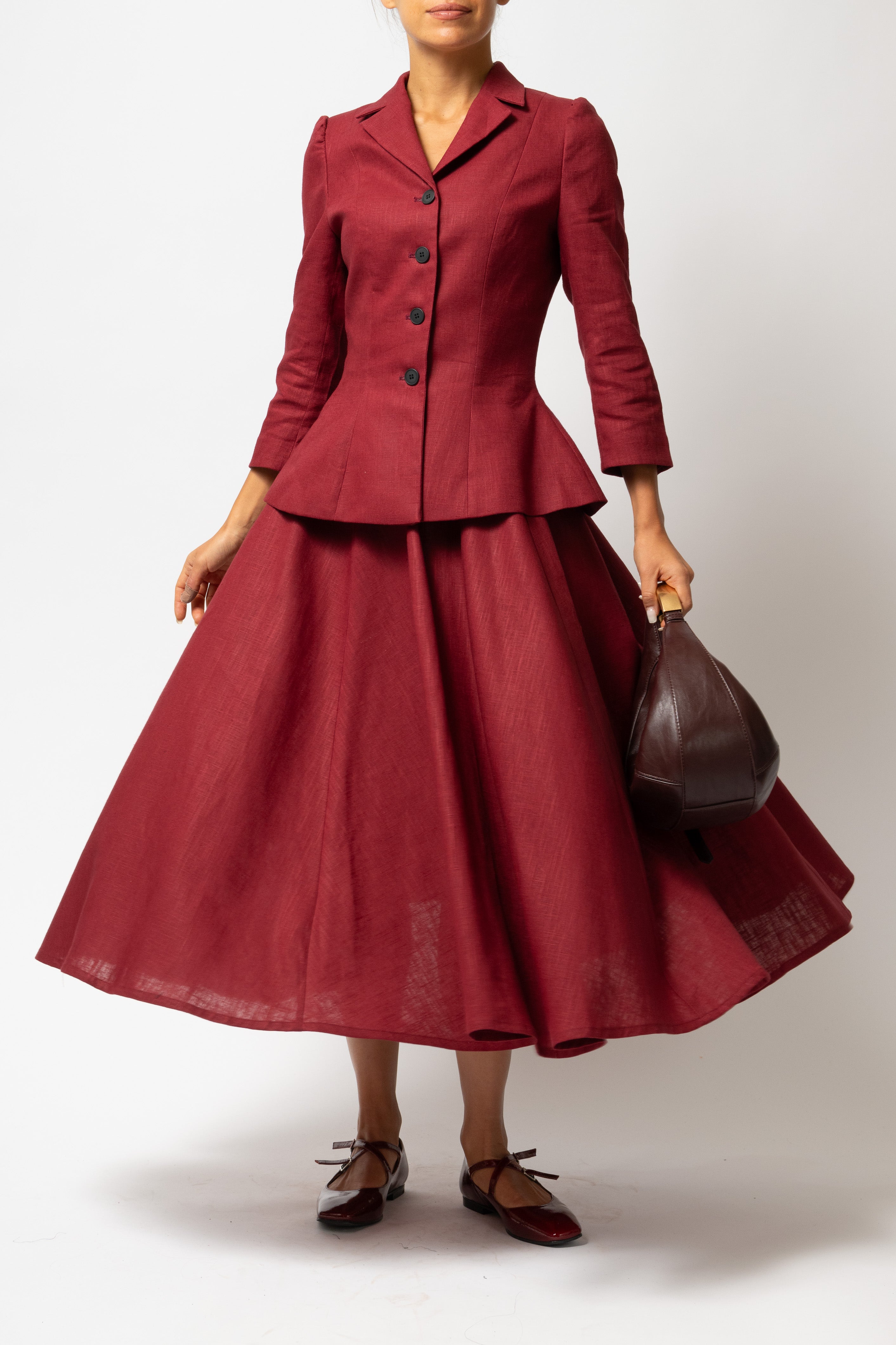 Sacou cu Guler cu Revere din In, Burgundy