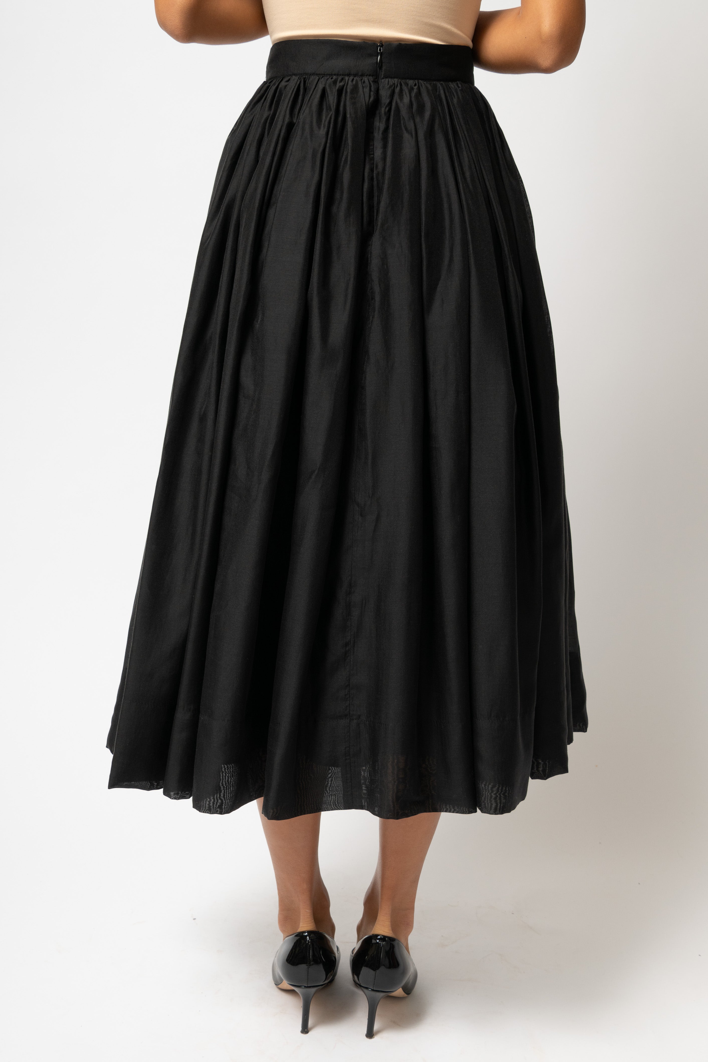 Fusta Midi Ampla din Organza de Viscoza, Neagra