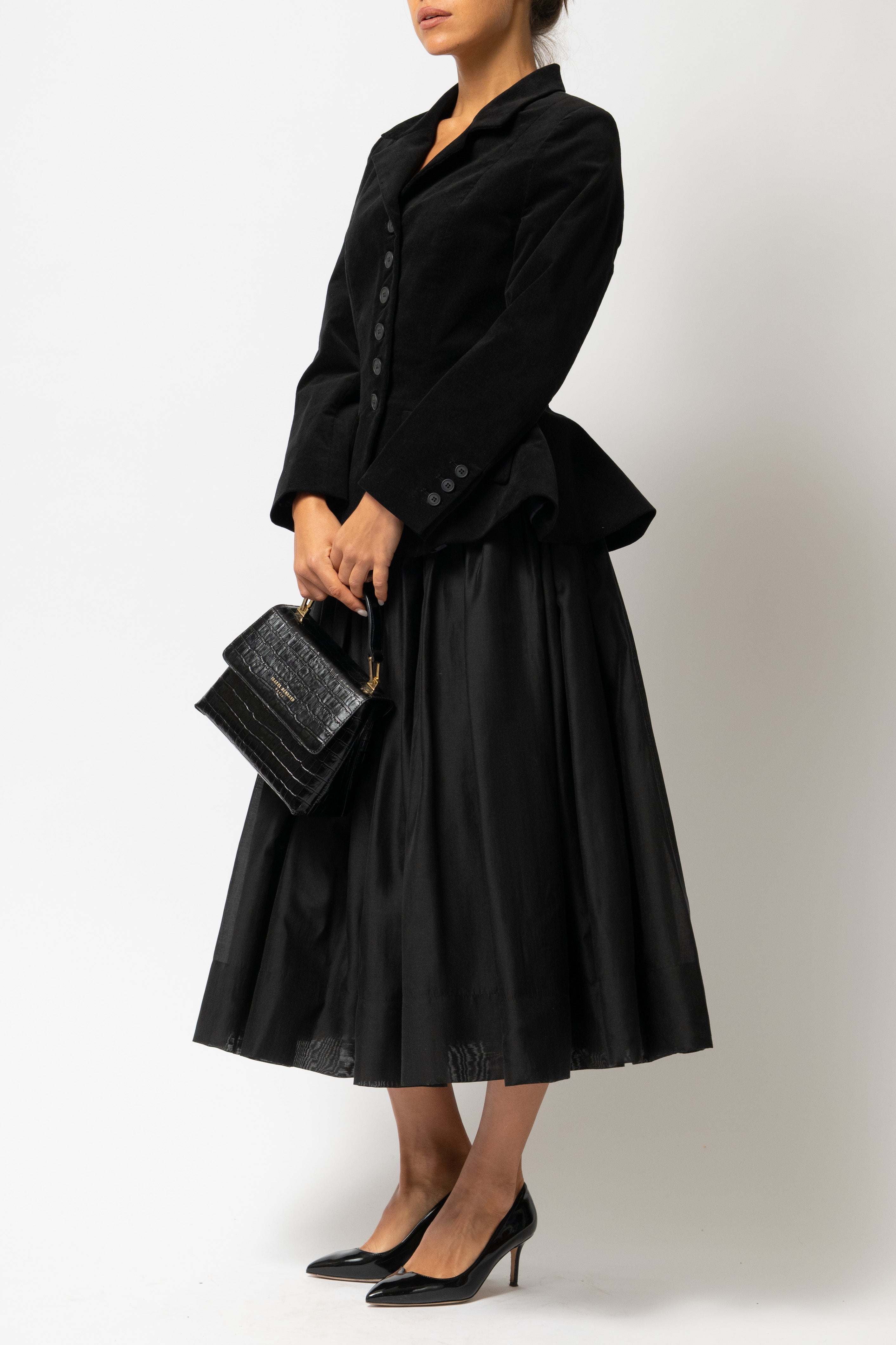 Sacou cu Peplum din Catifea de Bumbac, Negru