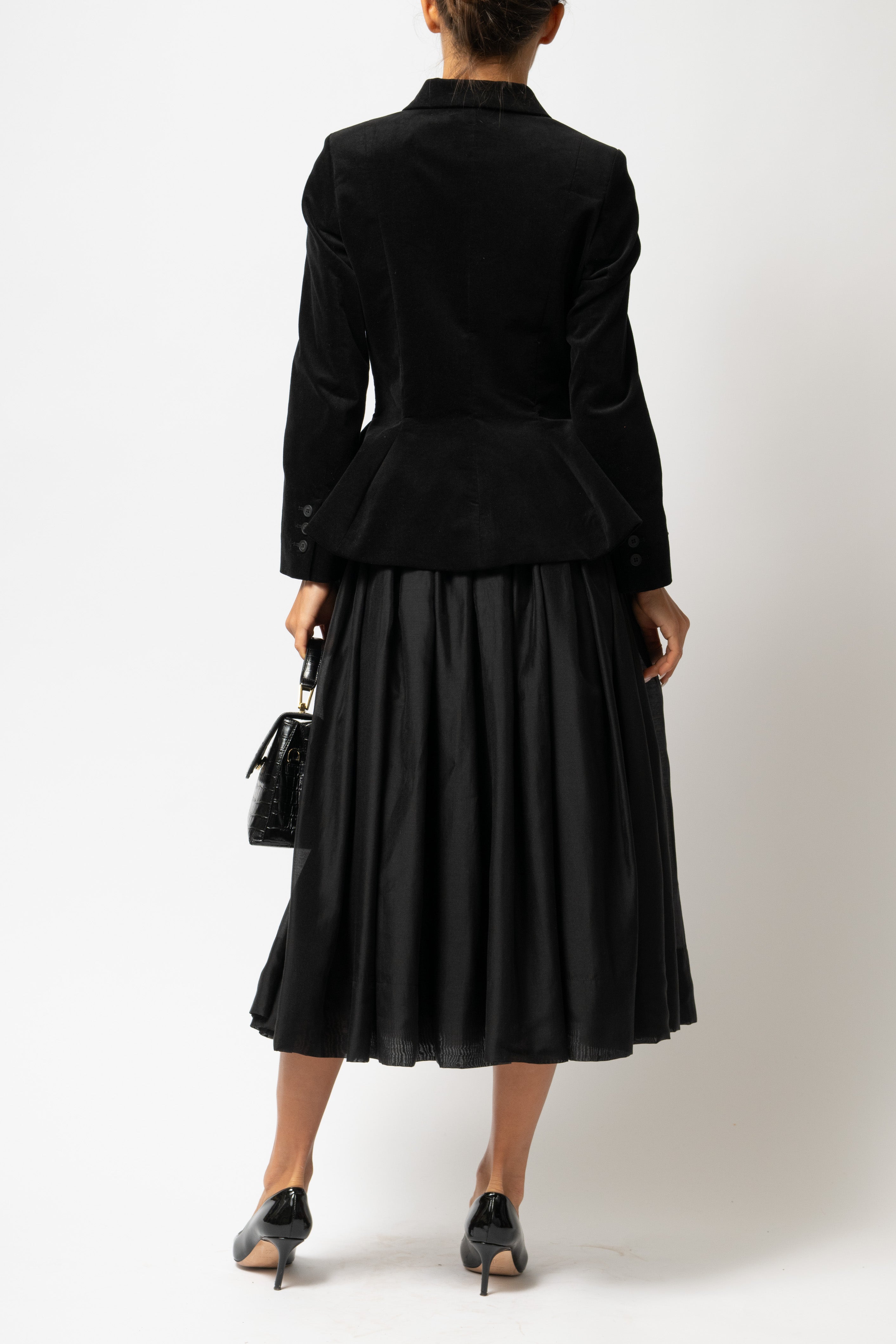 Sacou cu Peplum din Catifea de Bumbac, Negru