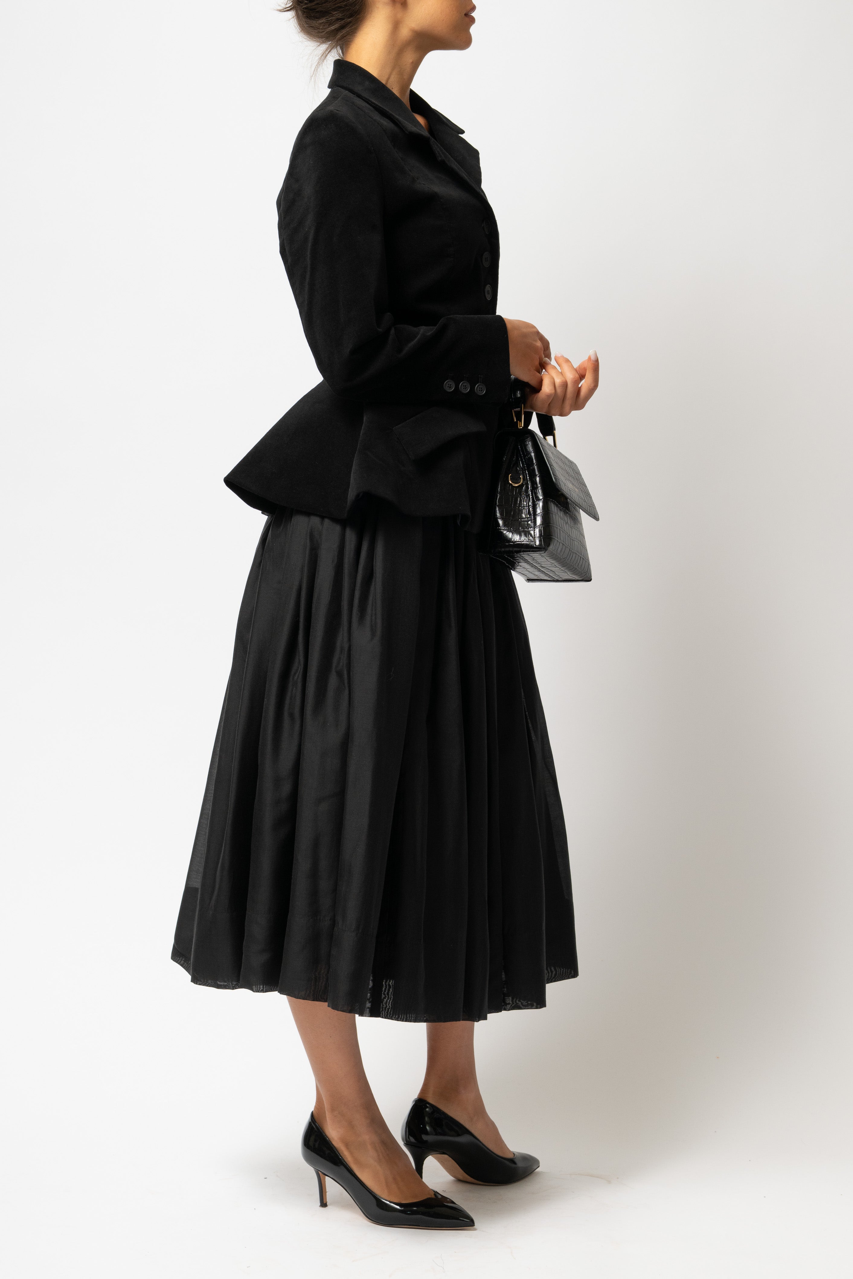 Sacou cu Peplum din Catifea de Bumbac, Negru