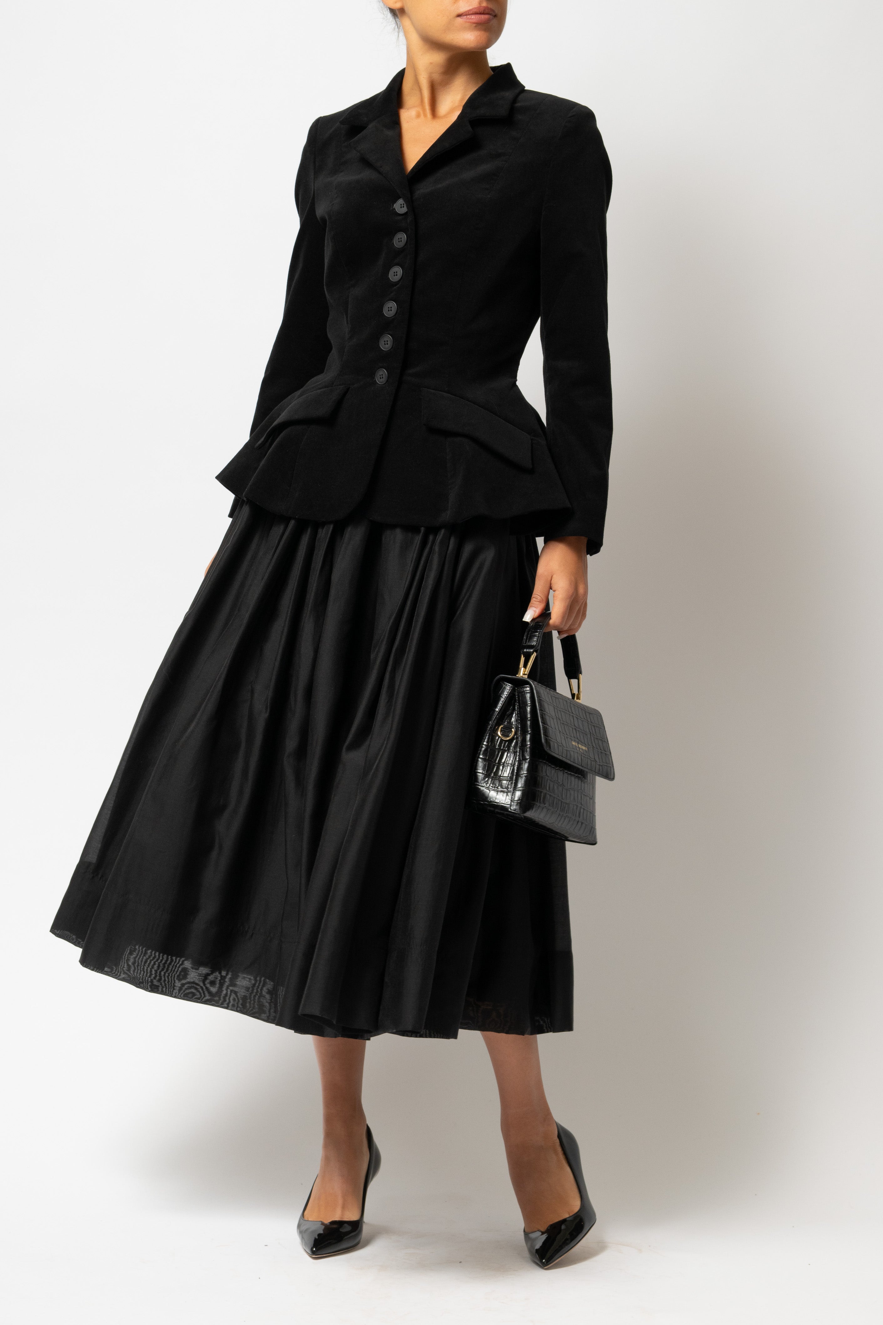 Fusta Midi Ampla din Organza de Viscoza, Neagra