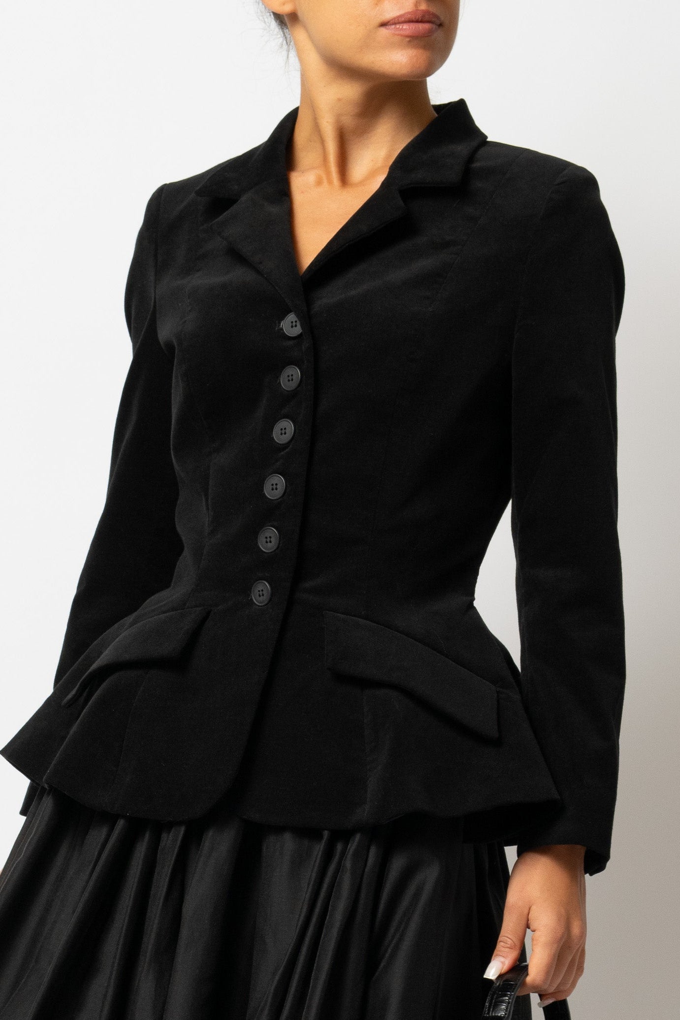 Sacou cu Peplum din Catifea de Bumbac, Negru