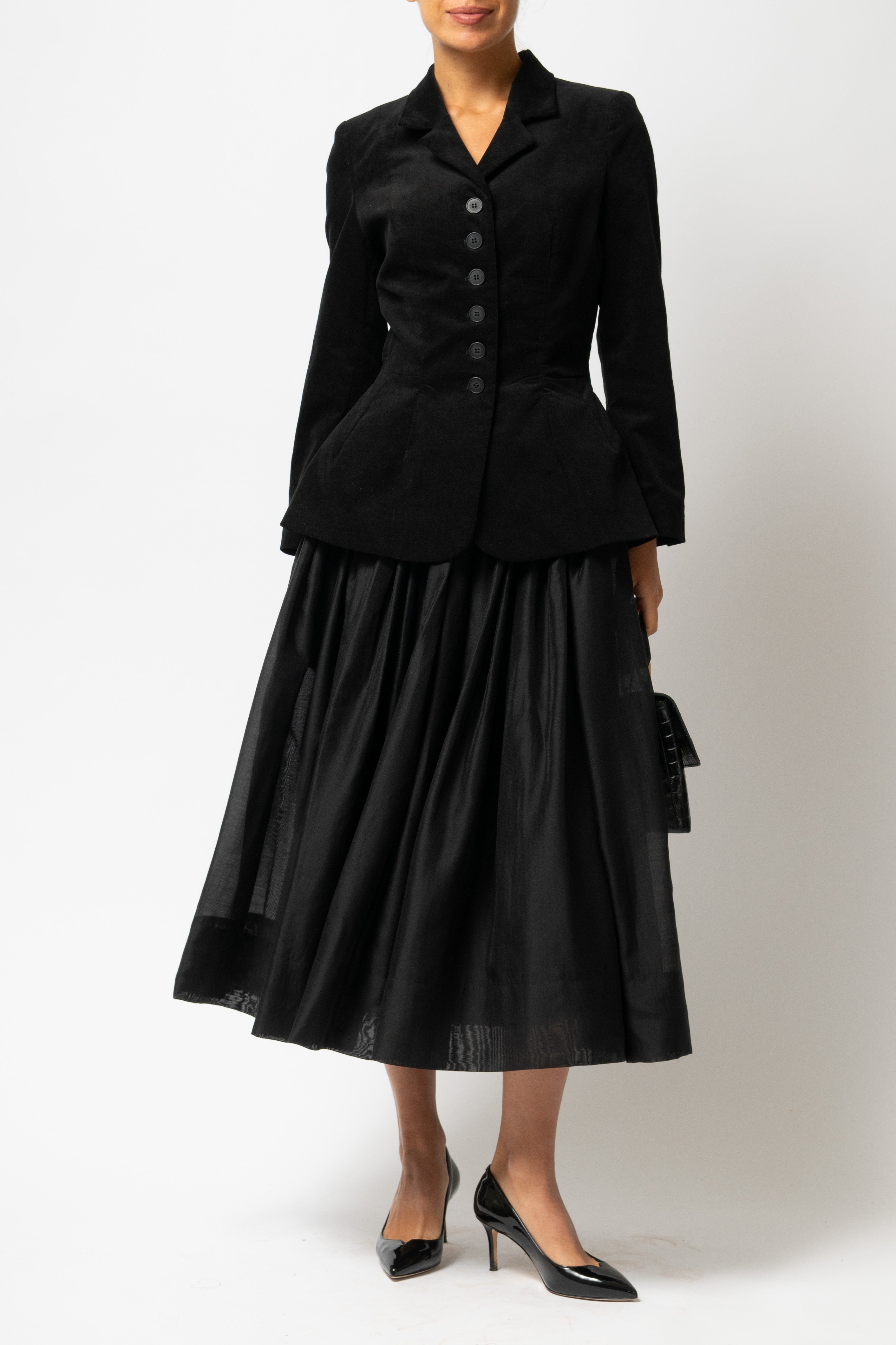 Sacou cu Guler cu Revere din Catifea de Bumbac, Negru