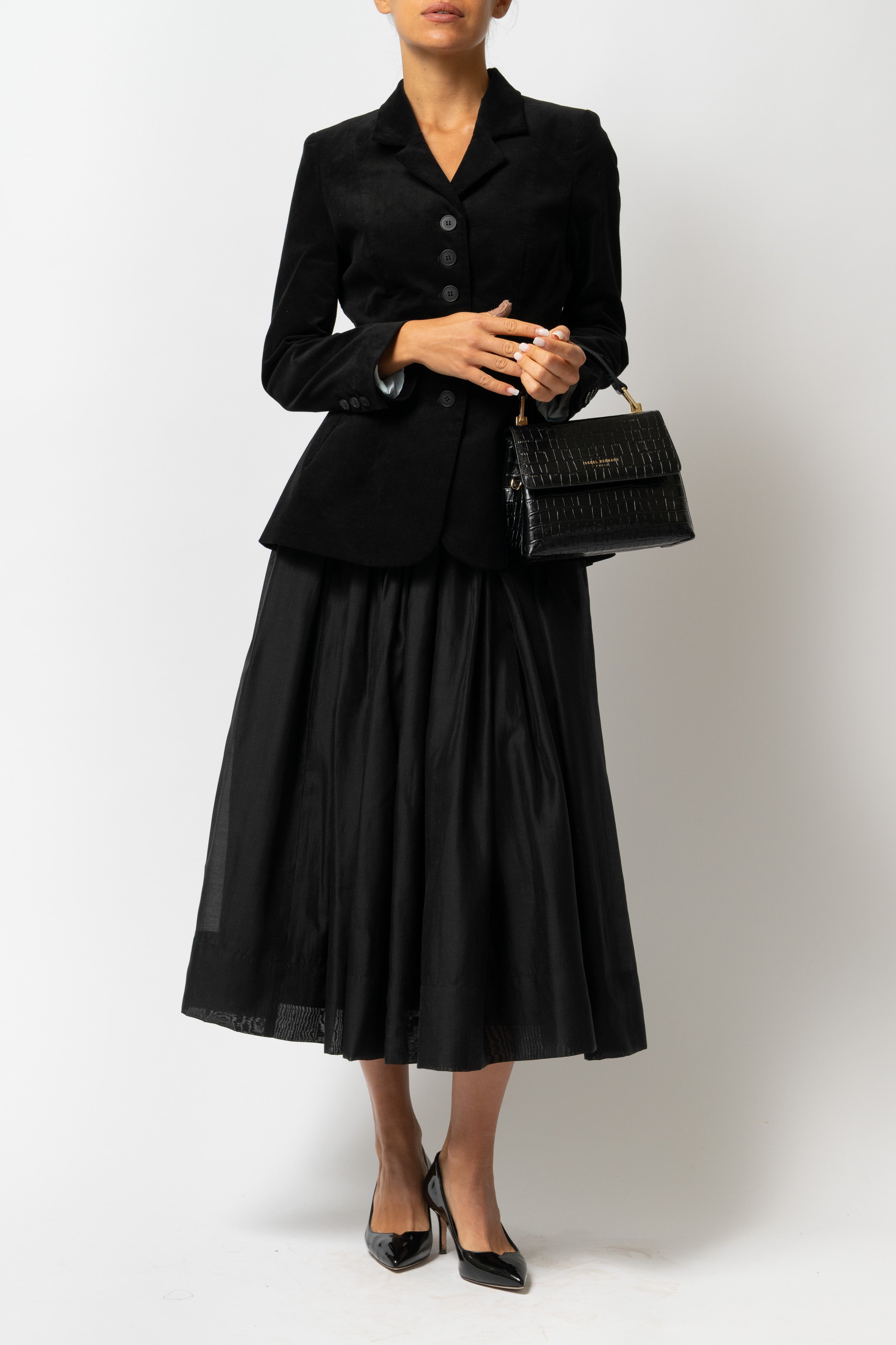 Fusta Midi Ampla din Organza de Viscoza, Neagra