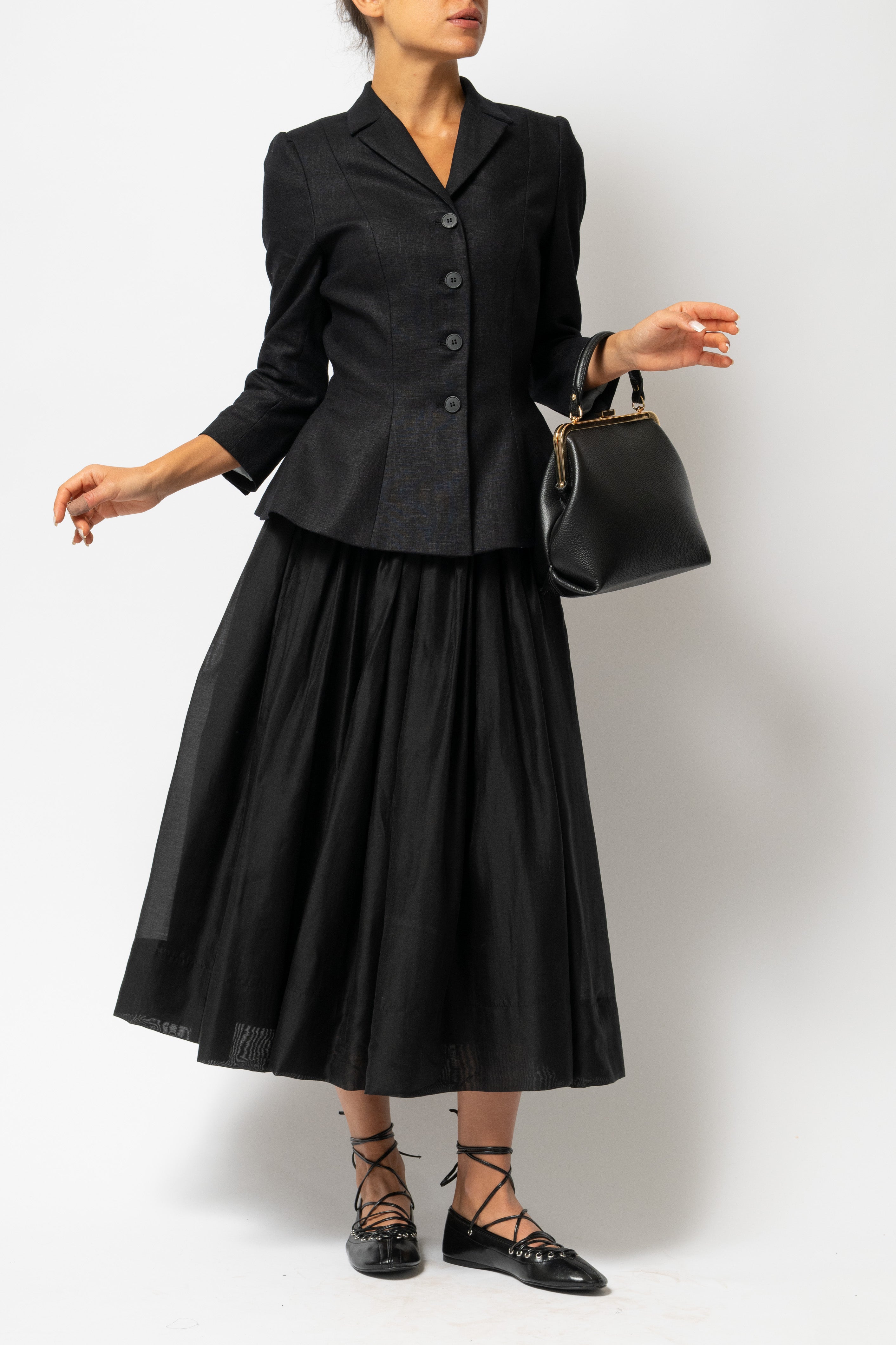 Linen Lapel Collar Blazer, Black