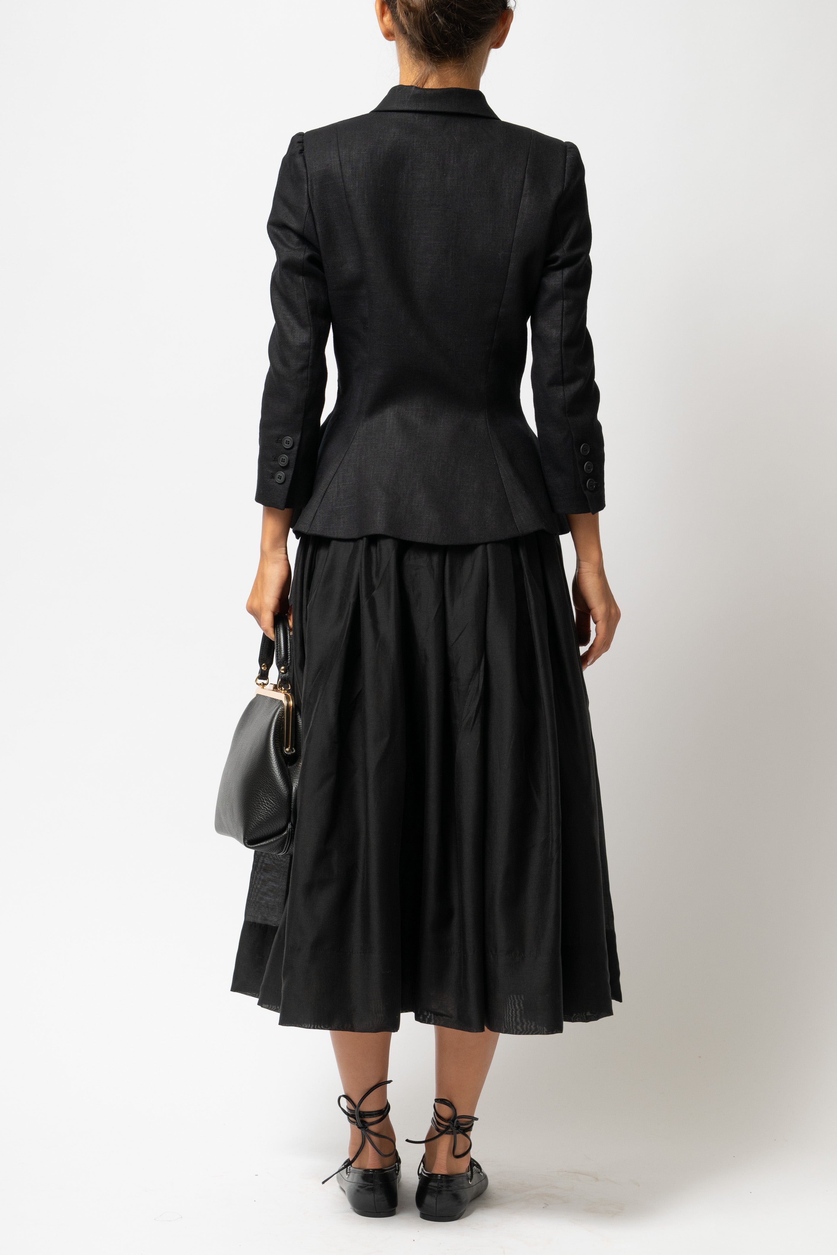 Linen Lapel Collar Blazer, Black