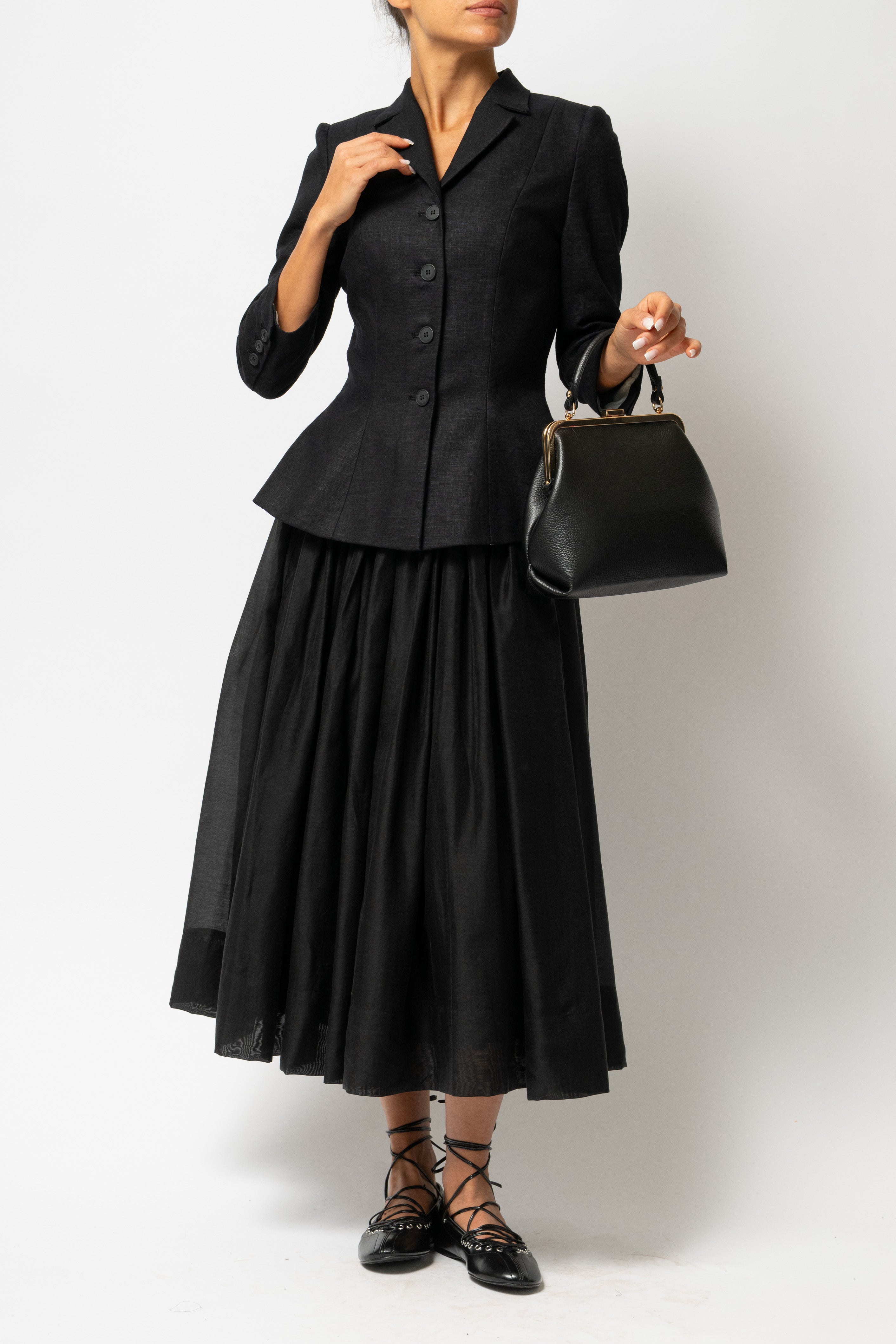 Linen Lapel Collar Blazer, Black