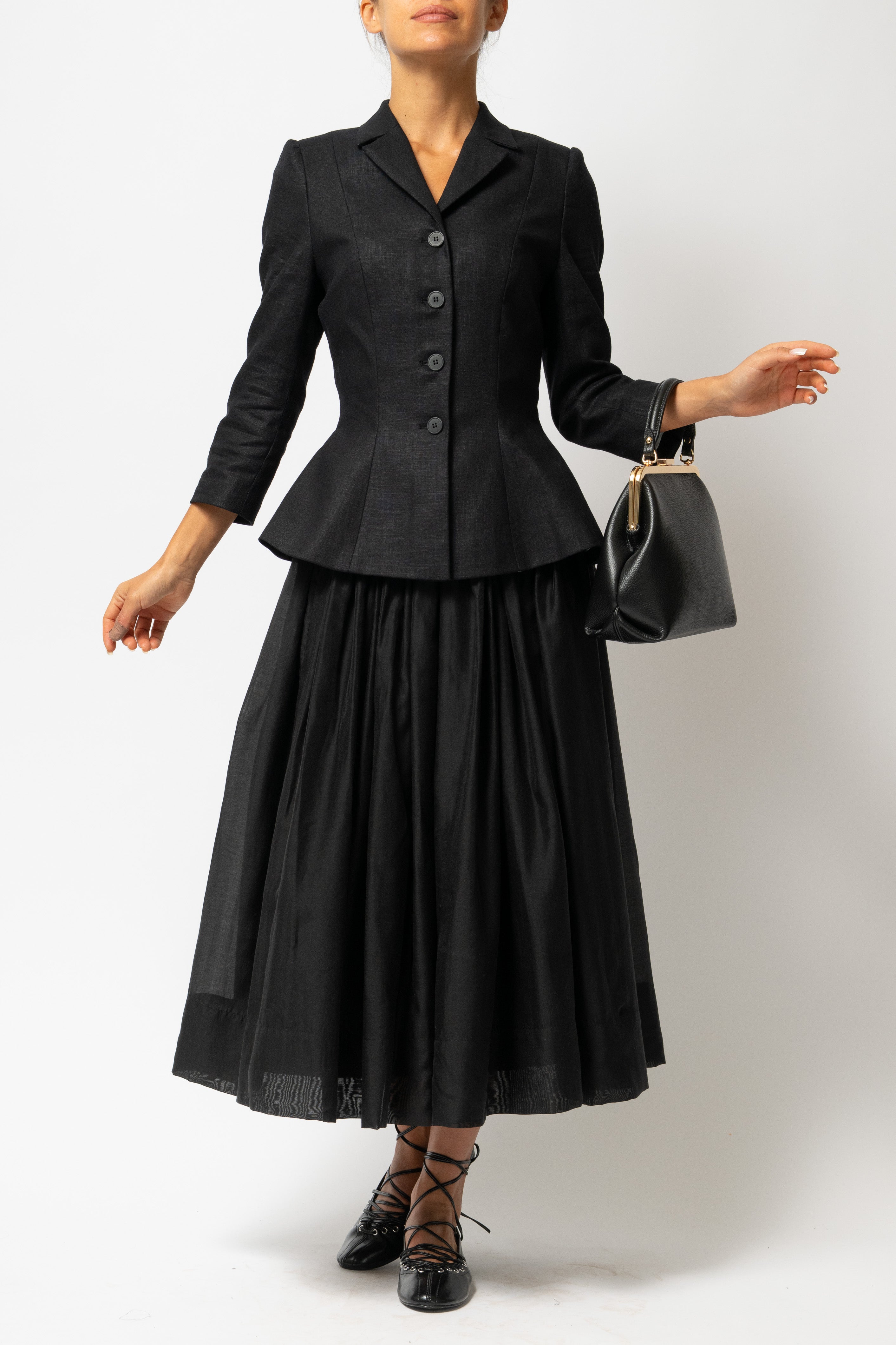 Linen Lapel Collar Blazer, Black