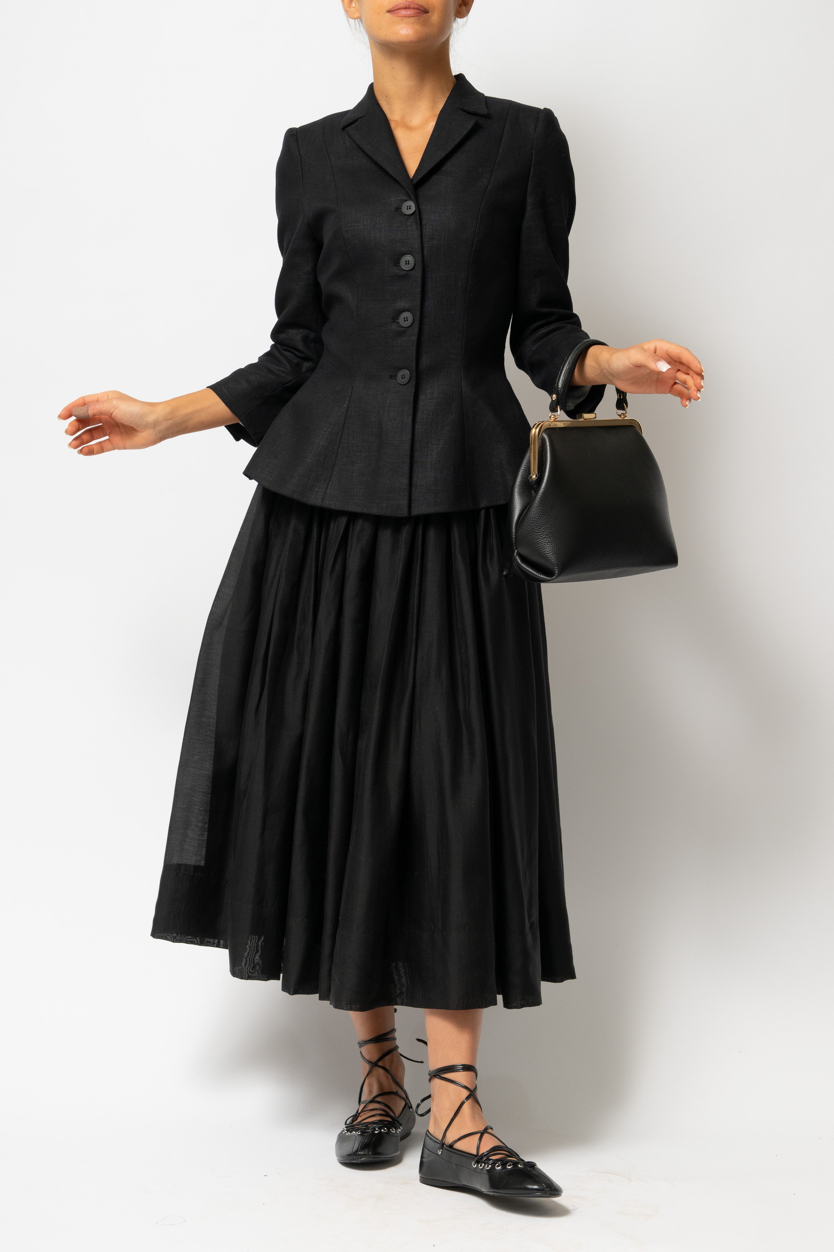 Linen Lapel Collar Blazer, Black