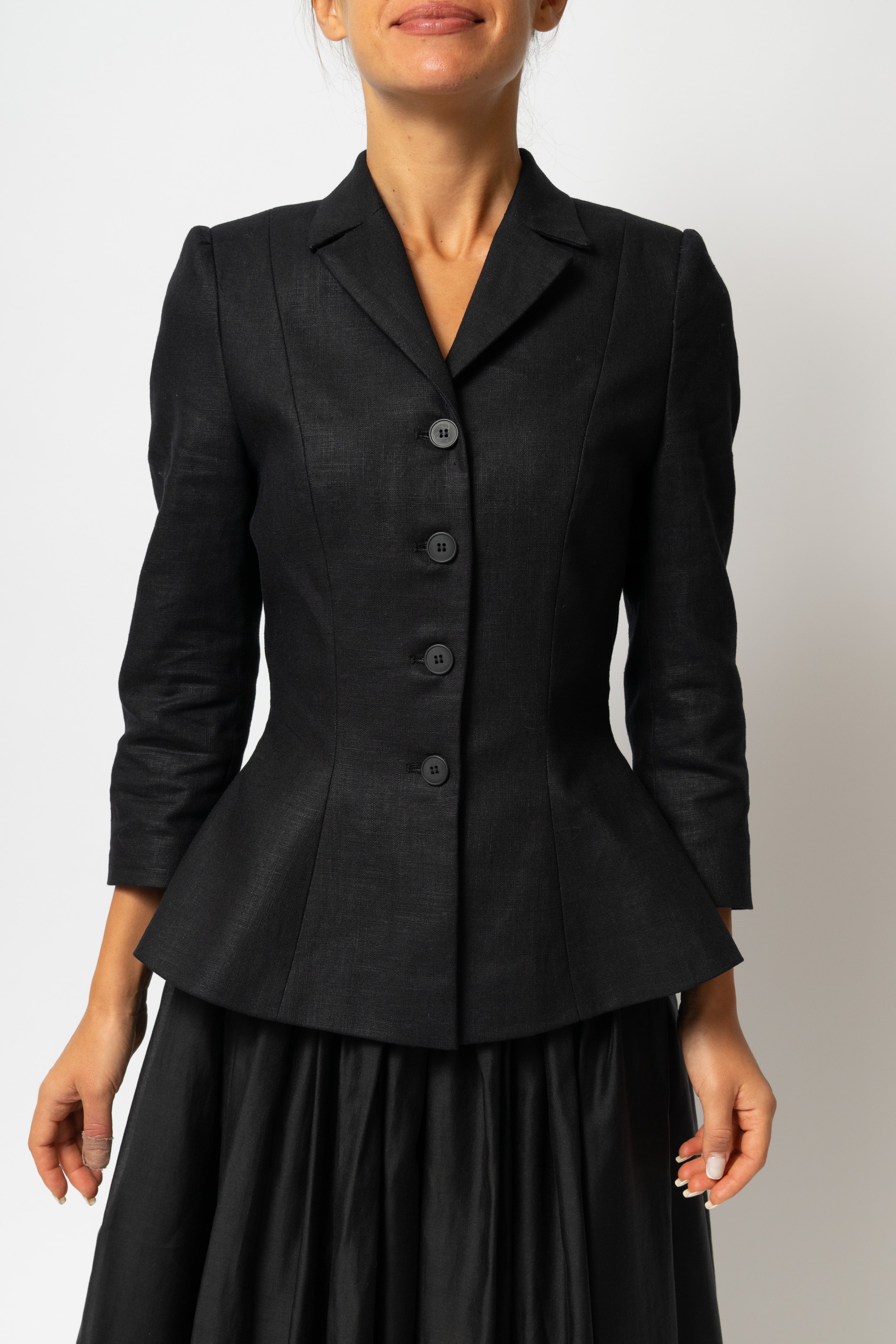 Sacou cu Guler cu Revere din In, Negru