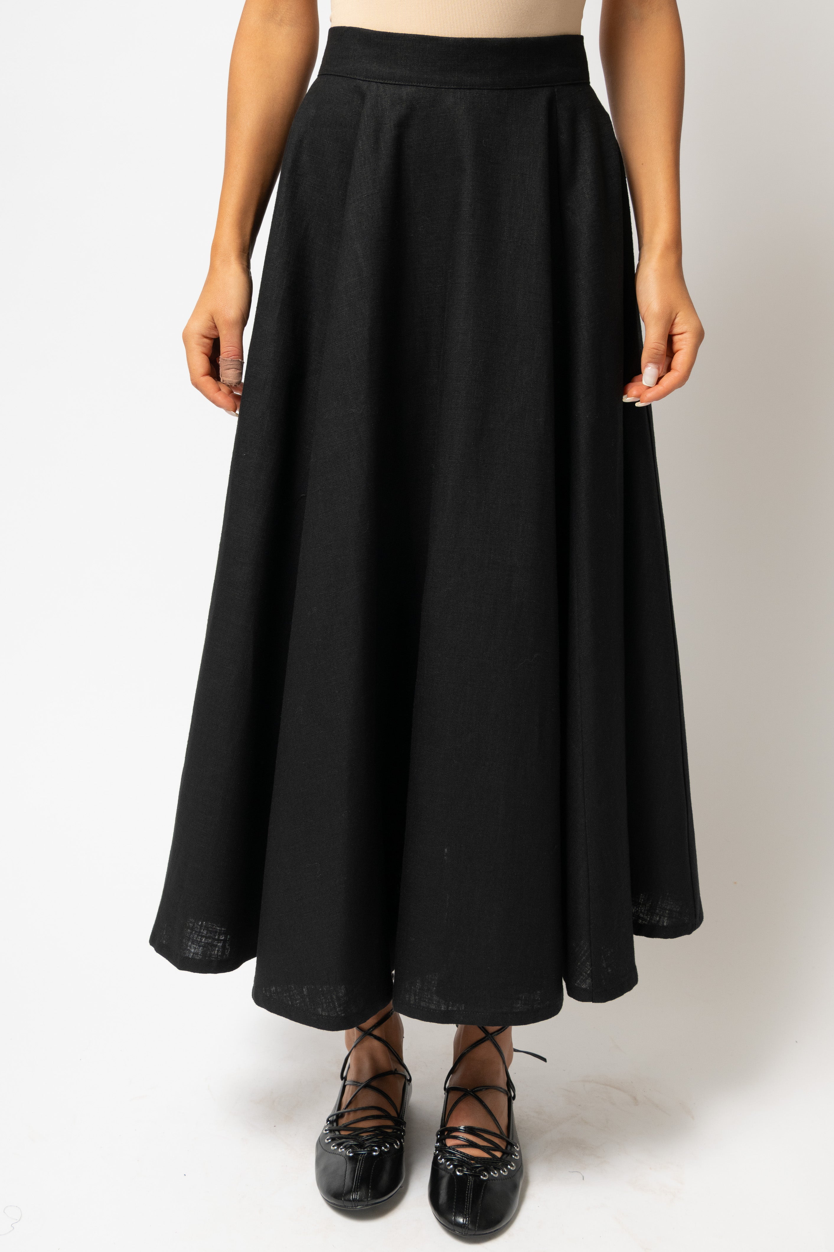 Midi Clos Skirt in Linen, Black