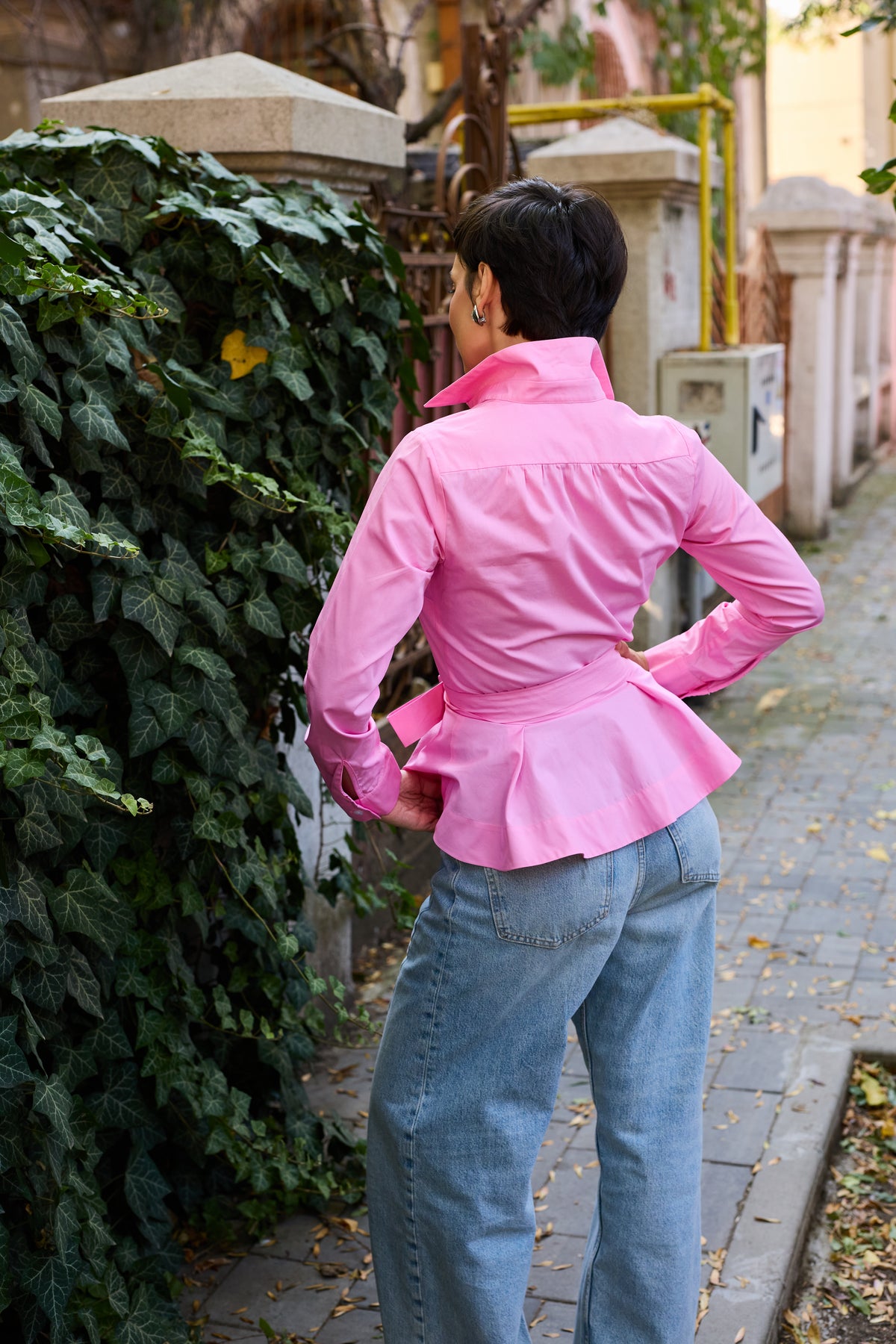 Camasa cu Peplum, din Bumbac Roz