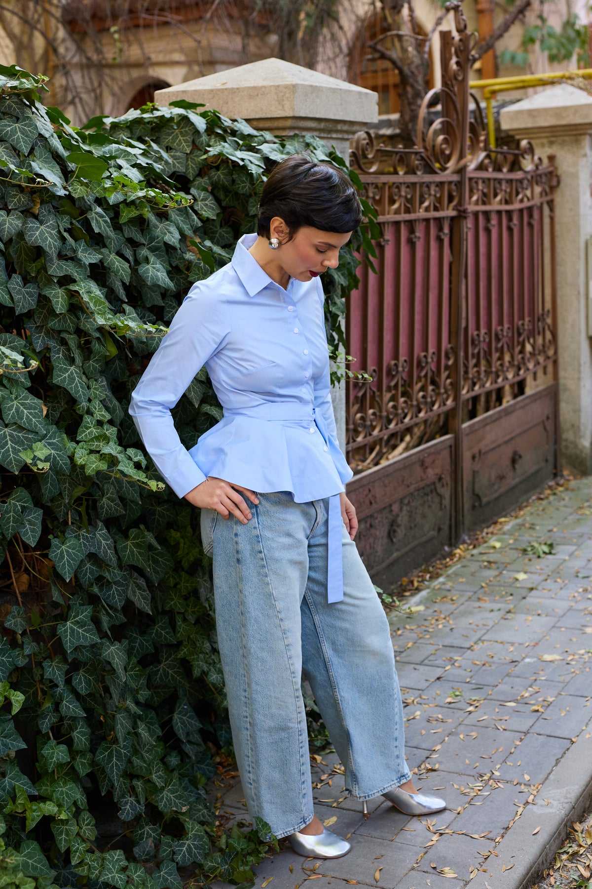 Camasa cu Peplum, din Bumbac Bleu