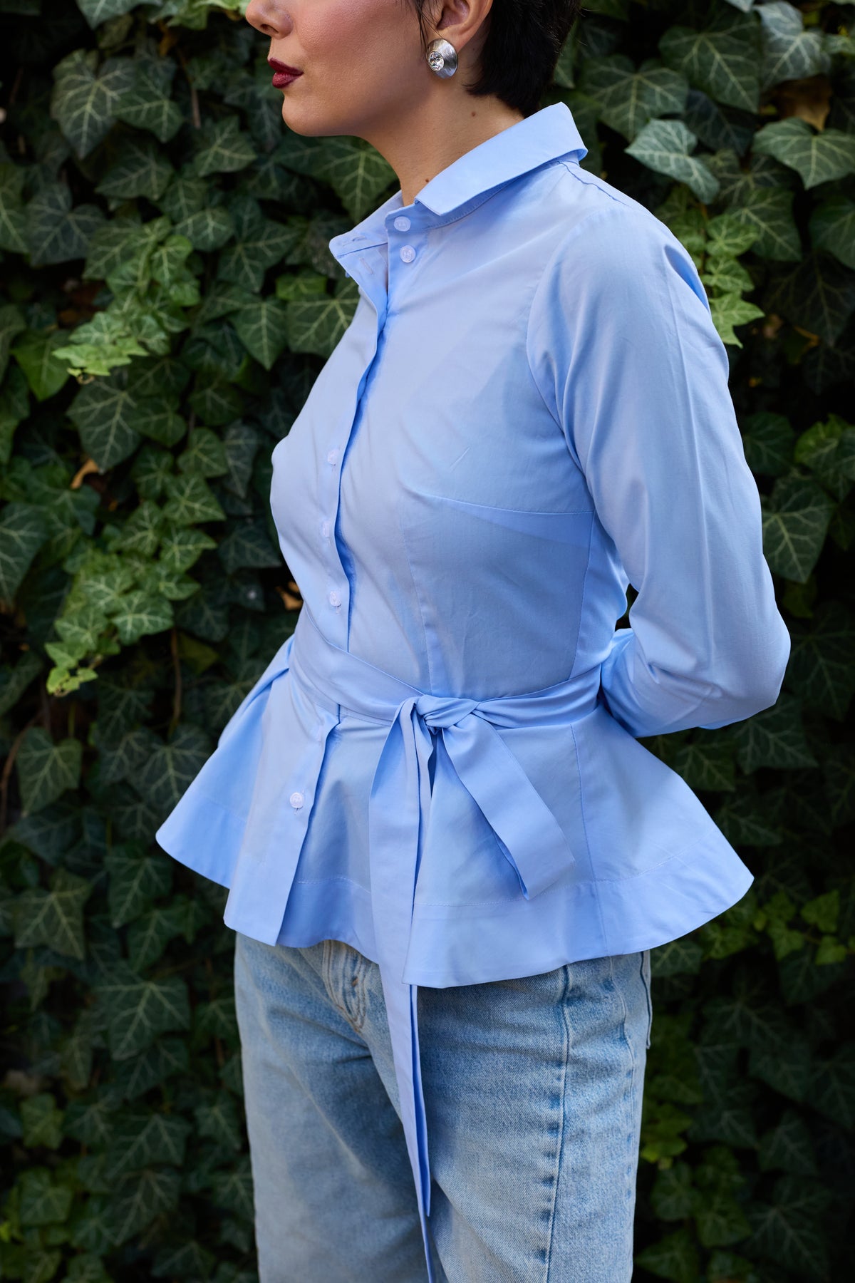 Camasa cu Peplum, din Bumbac Bleu