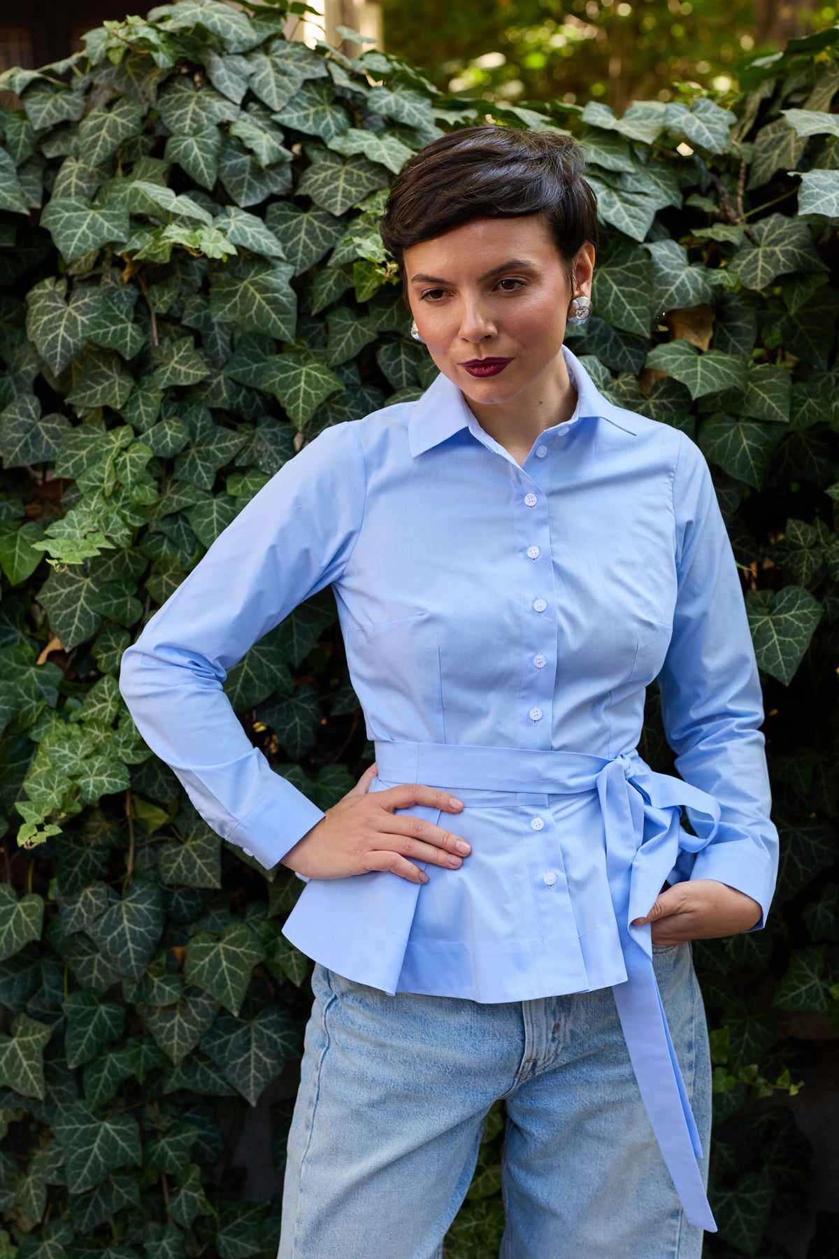 Camasa cu Peplum, din Bumbac Bleu