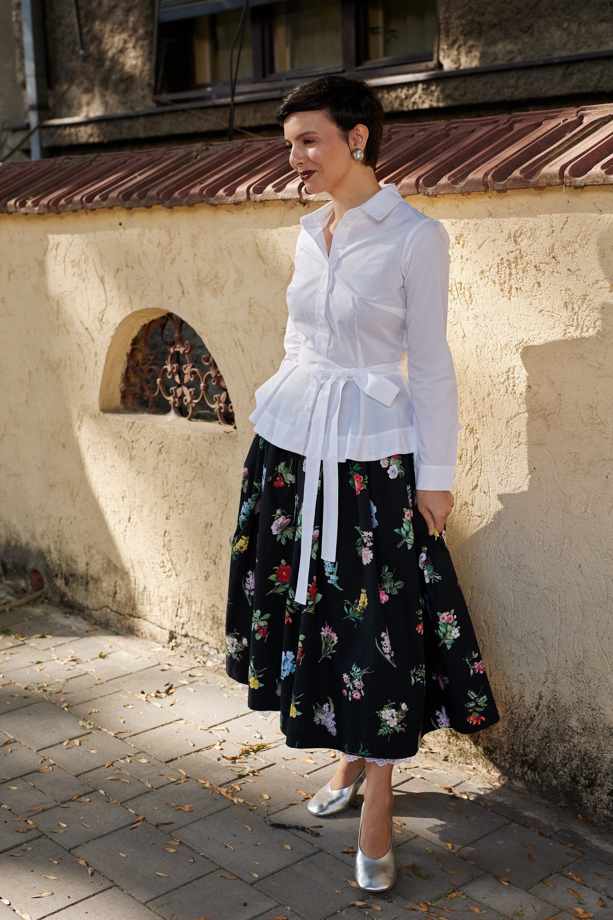 Camasa cu Peplum, din Bumbac Alb