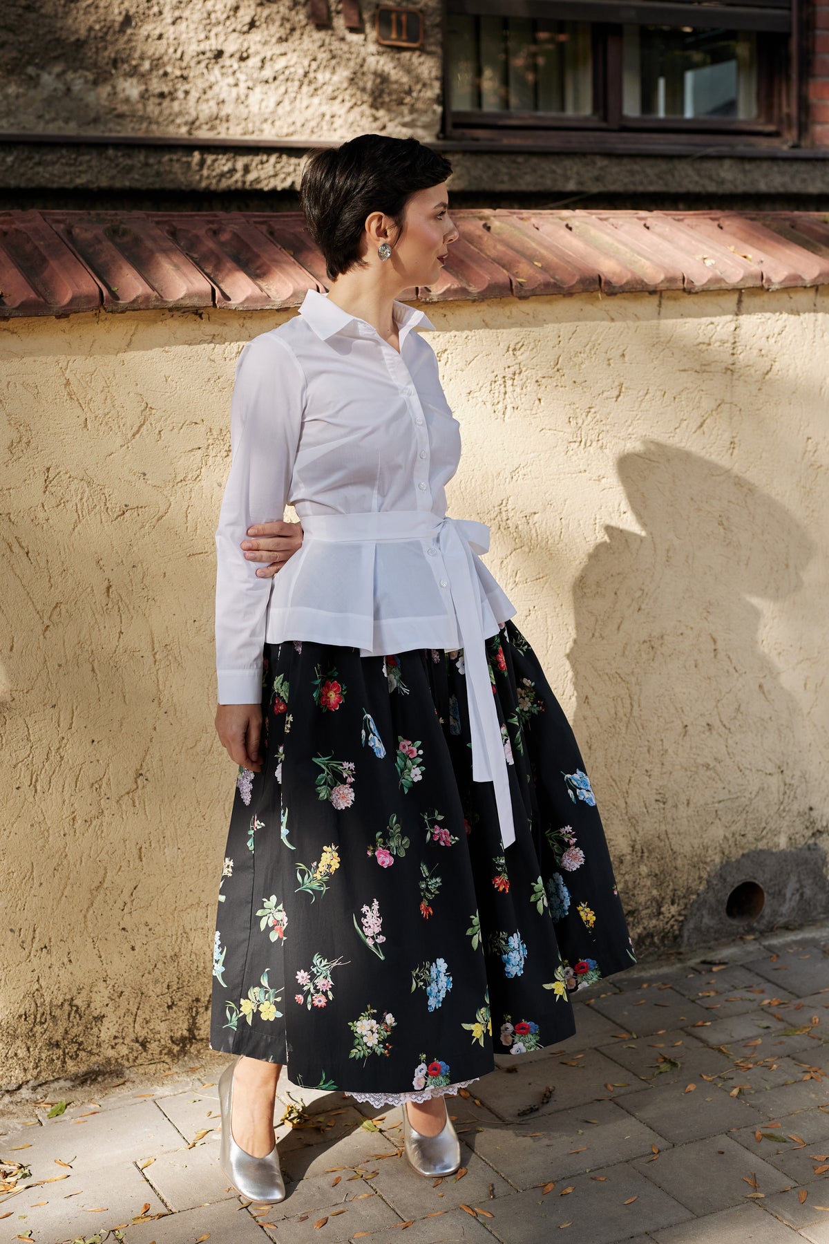 Camasa cu Peplum, din Bumbac Alb