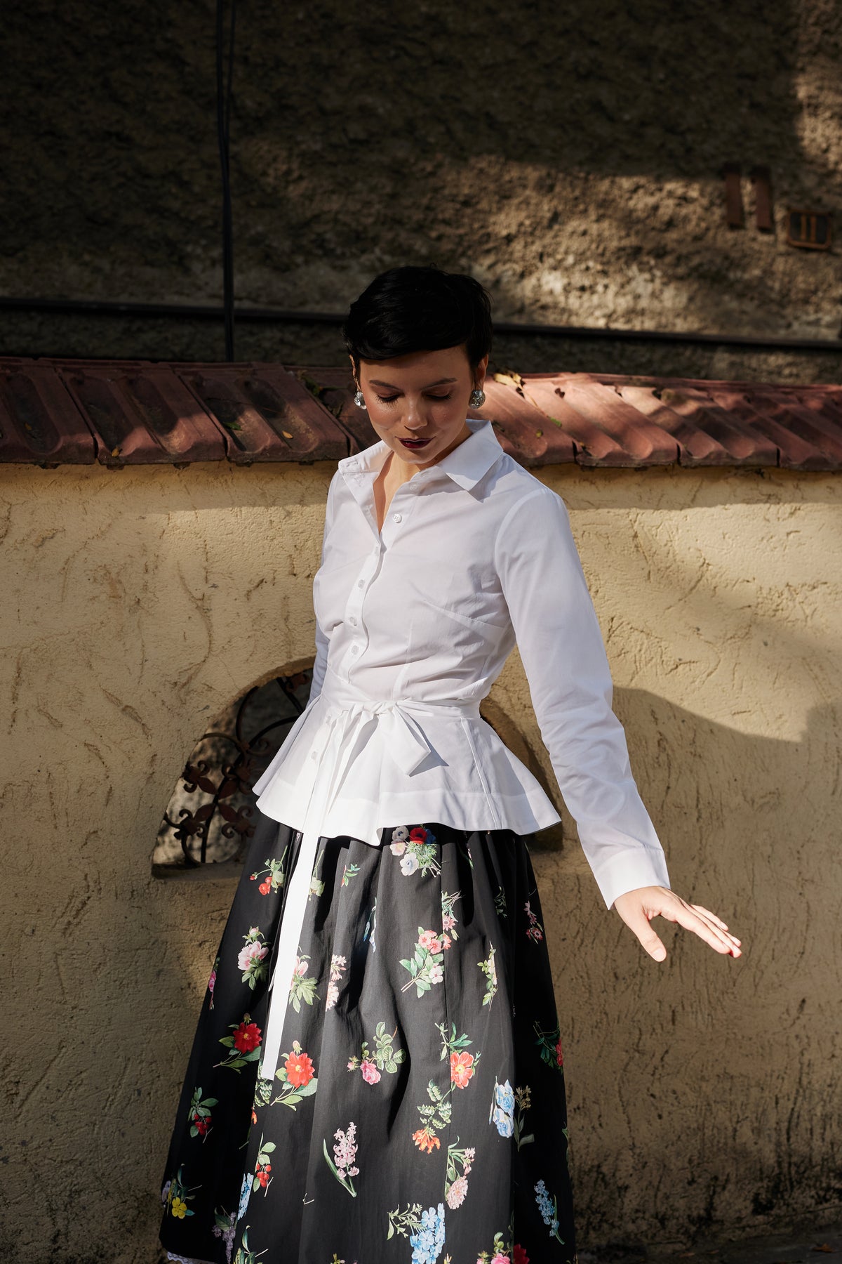 Camasa cu Peplum, din Bumbac Alb