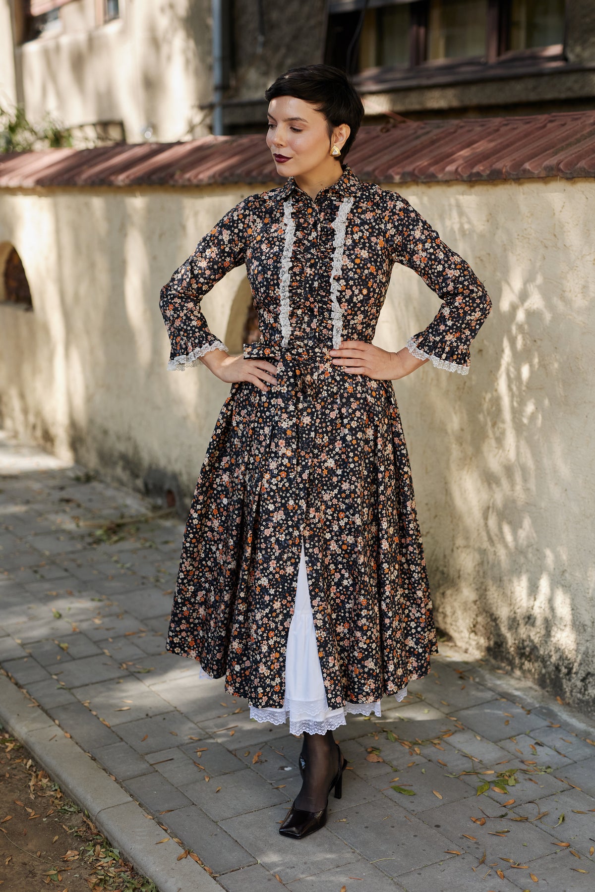 Rochie Camasa Midi din Bumbac Negru