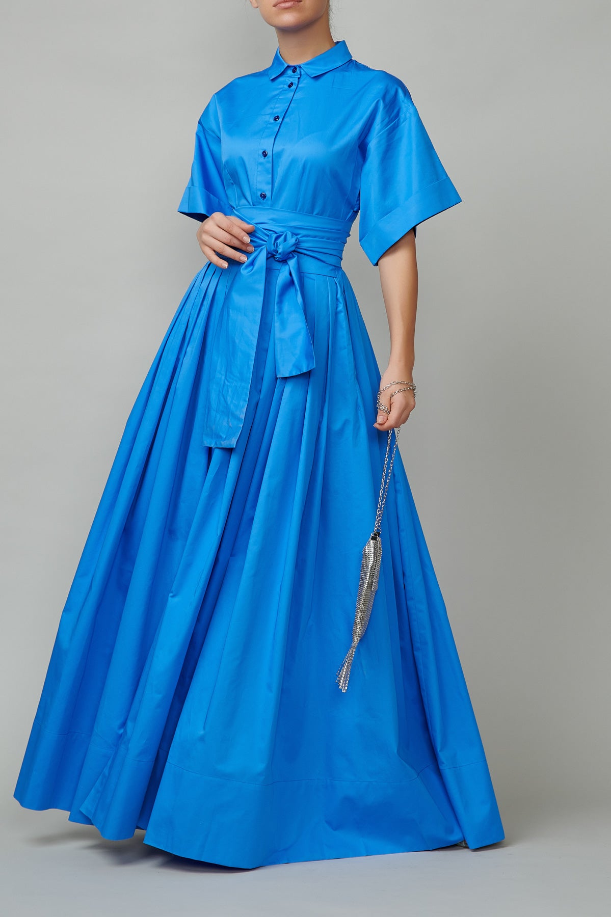 Rochie Camasa Lunga din Bumbac, Albastra