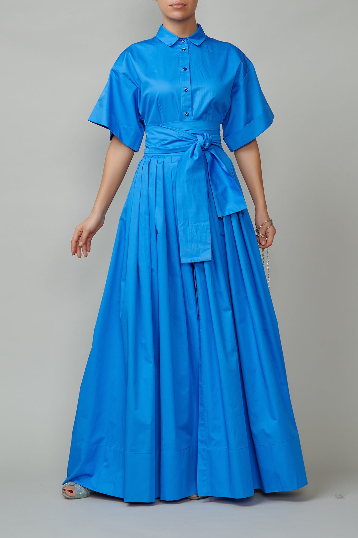 Long Cotton Shirt Dress, Blue