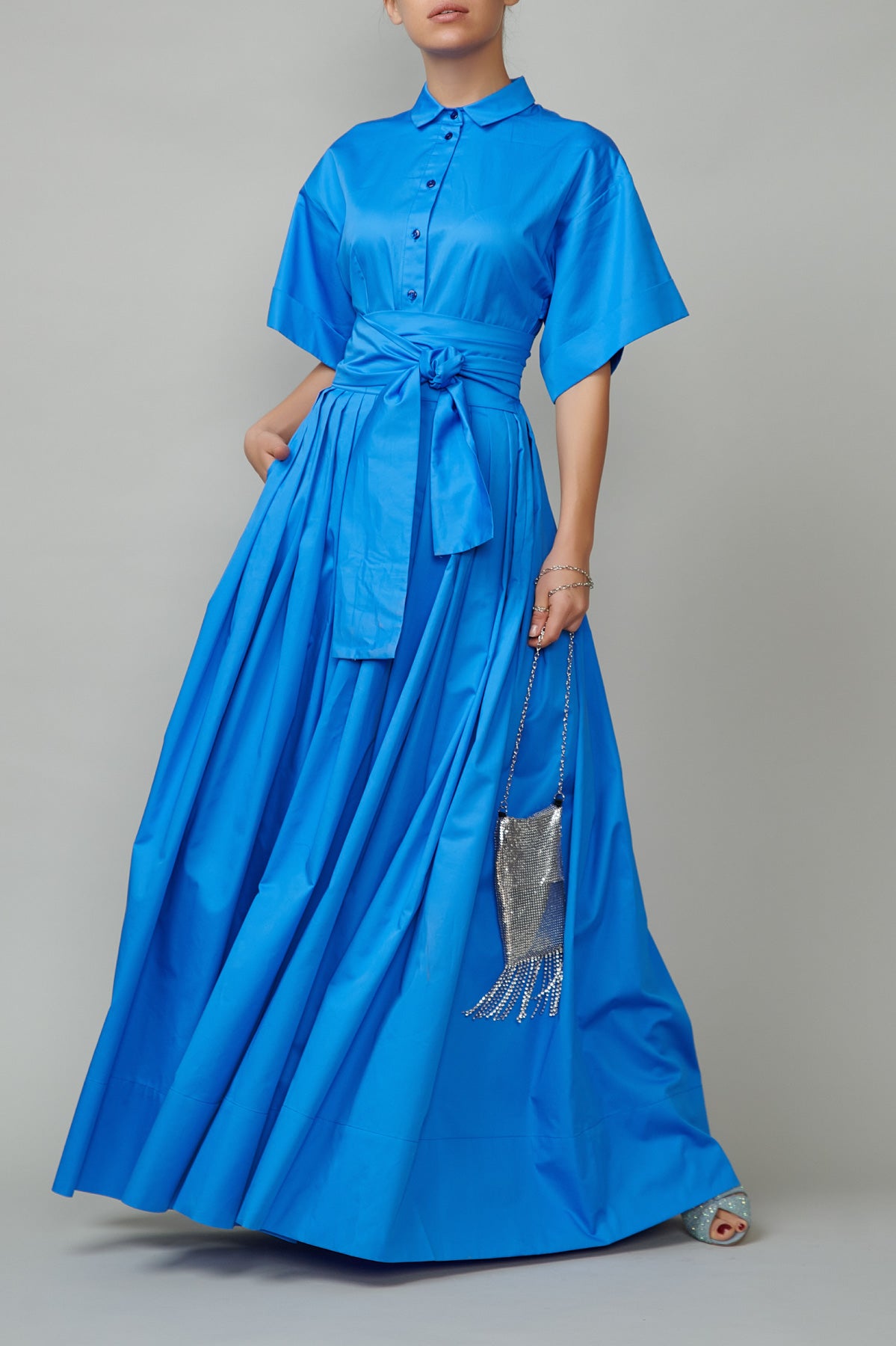 Long Cotton Shirt Dress, Blue