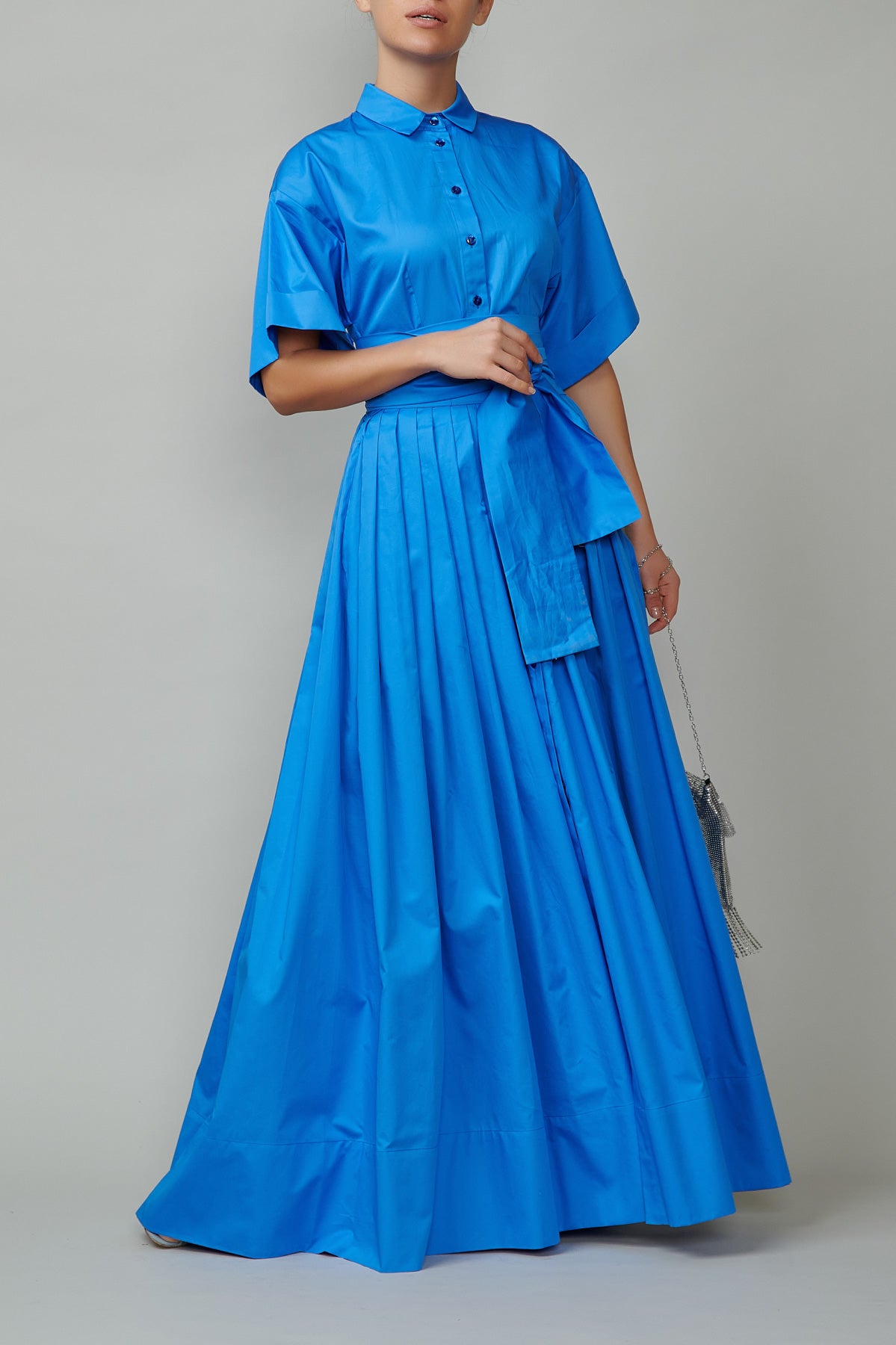 Long Cotton Shirt Dress, Blue