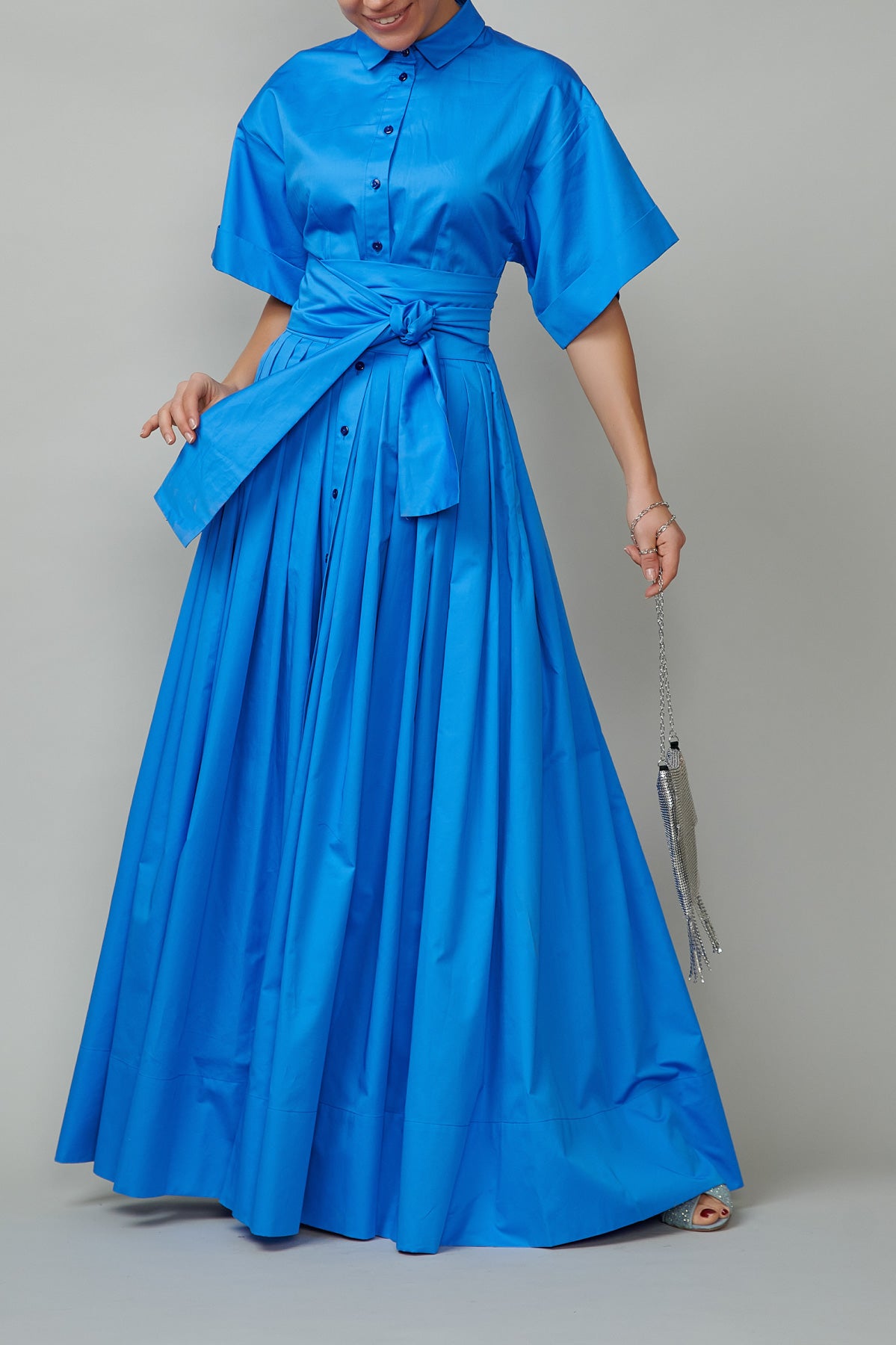 Long Cotton Shirt Dress, Blue