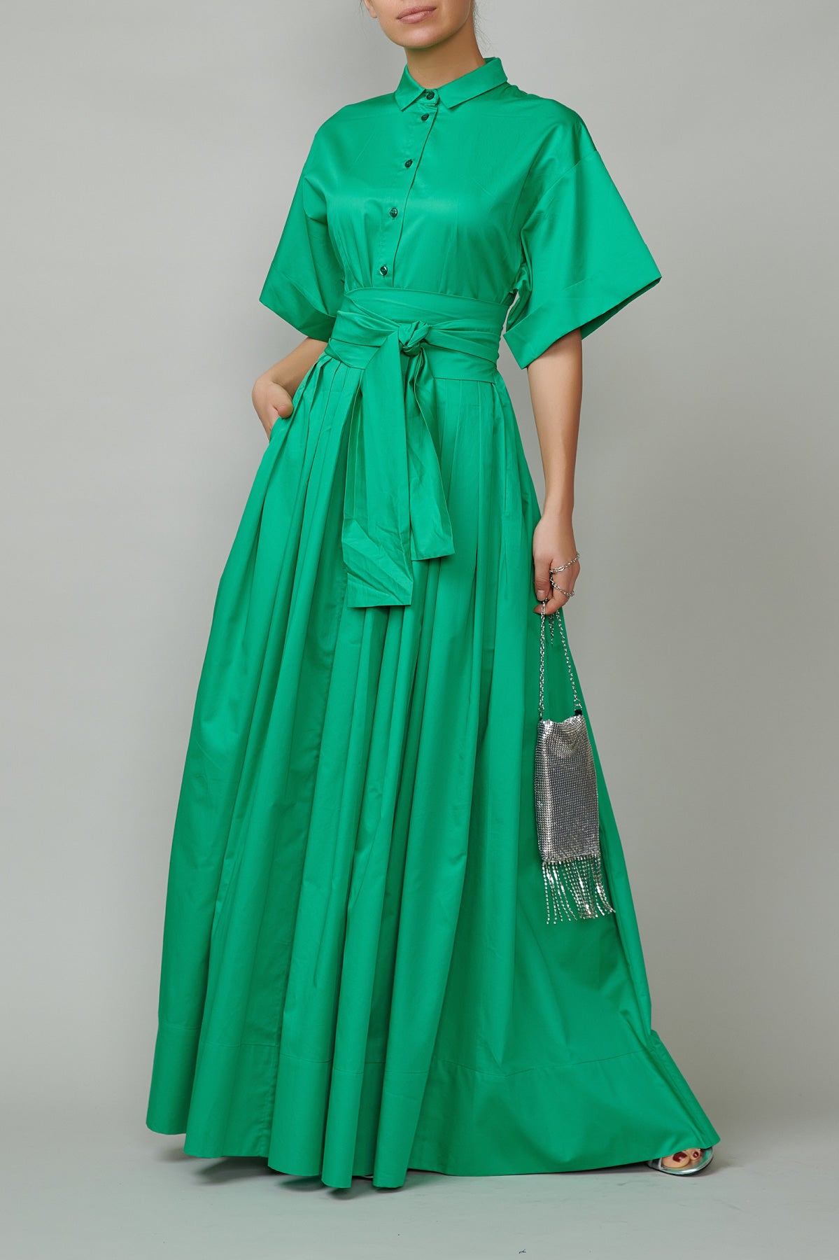 Rochie de seara, lunga, din bumbac verde