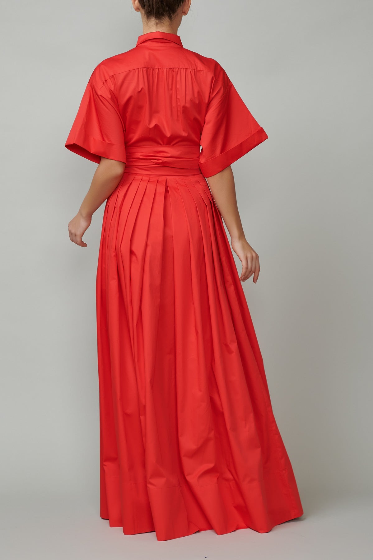 Long Cotton Shirt Dress, Red