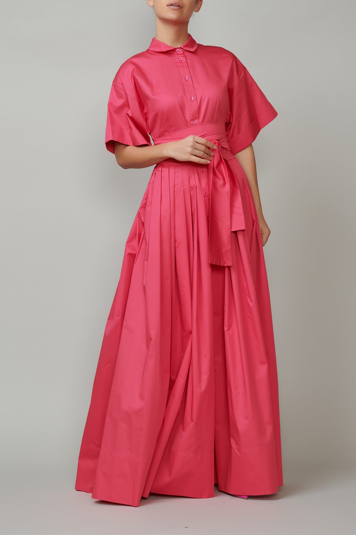 Long Cotton Shirt Dress, Raspberry Pink
