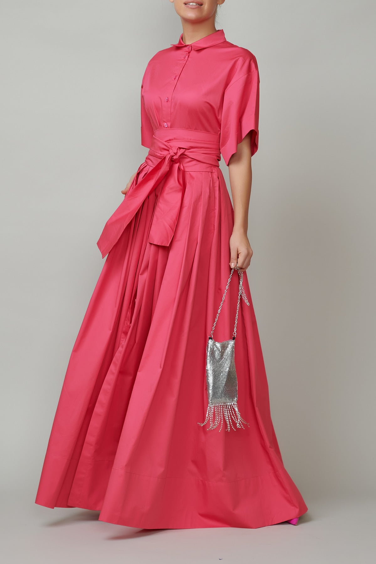 Long Cotton Shirt Dress, Raspberry Pink