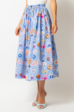 Fusta Midi cu Imprimeu Santorini, by Madalina Andronic