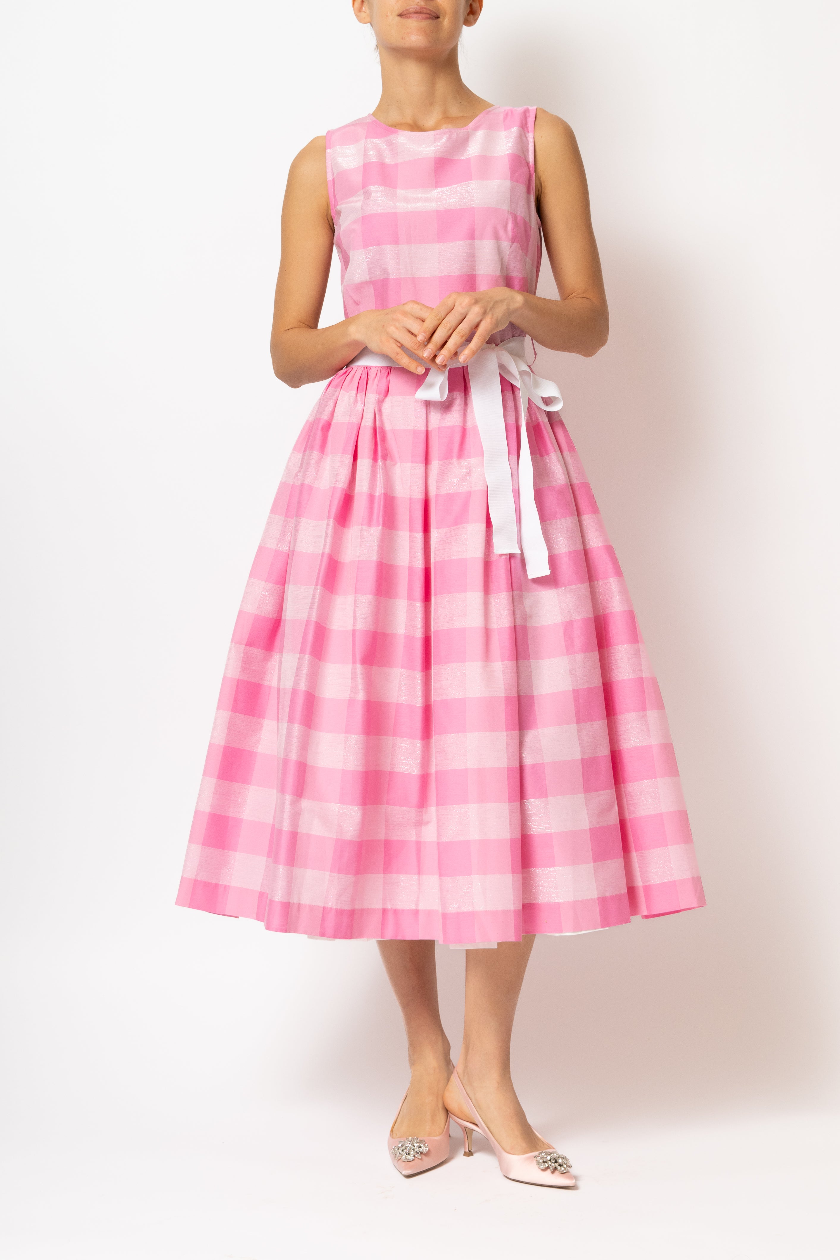 Rochie Midi in Carouri Mari Roz