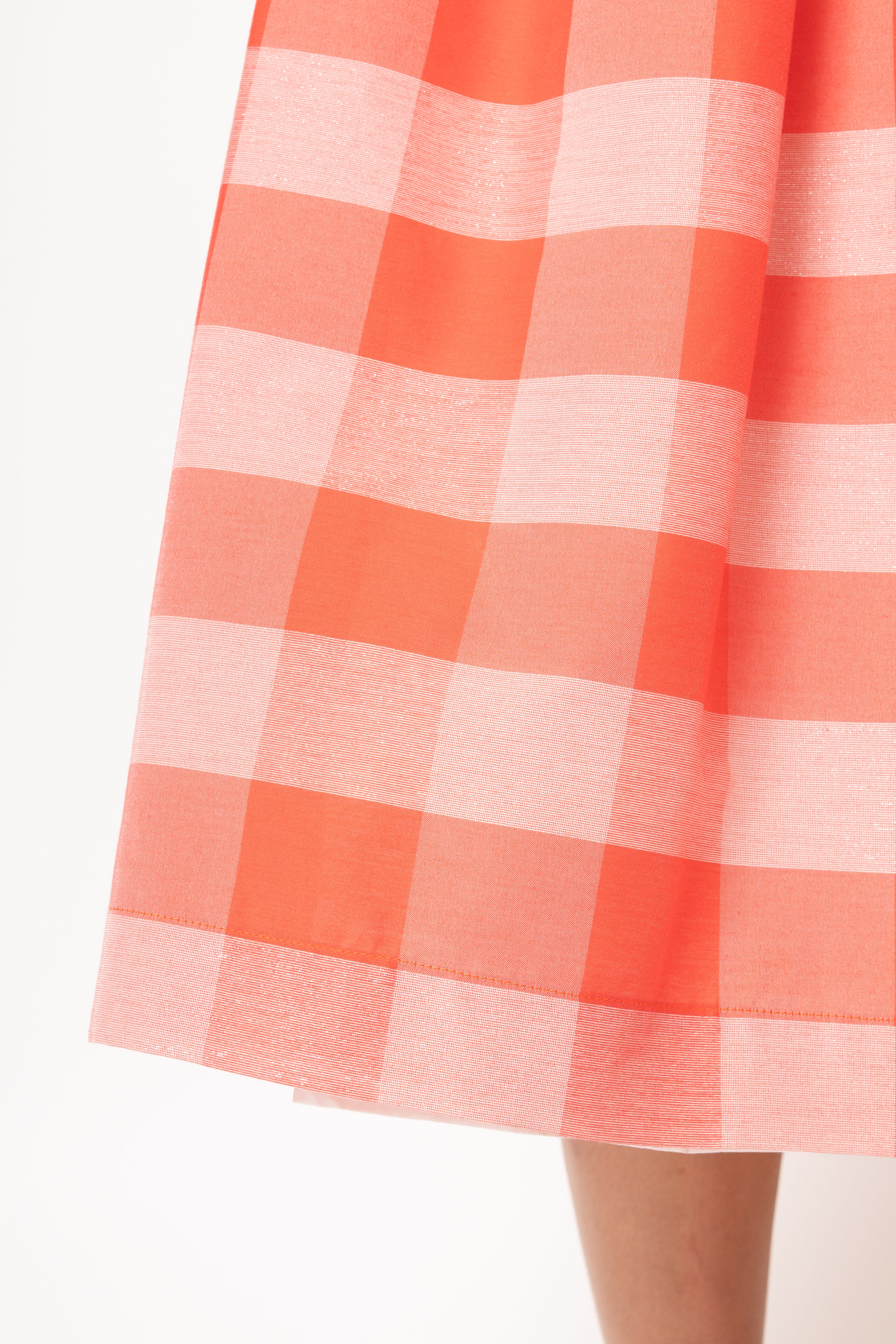 Light blue checked cotton midi dress with white cuffs and collar