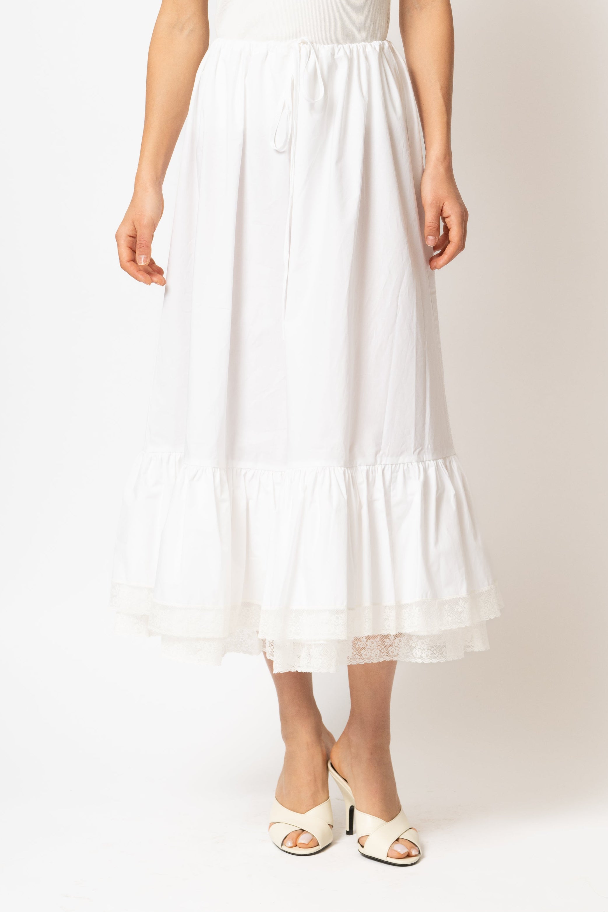 White cotton midi skirt with lace ruffles, Eyeful x Milla Milla collaboration