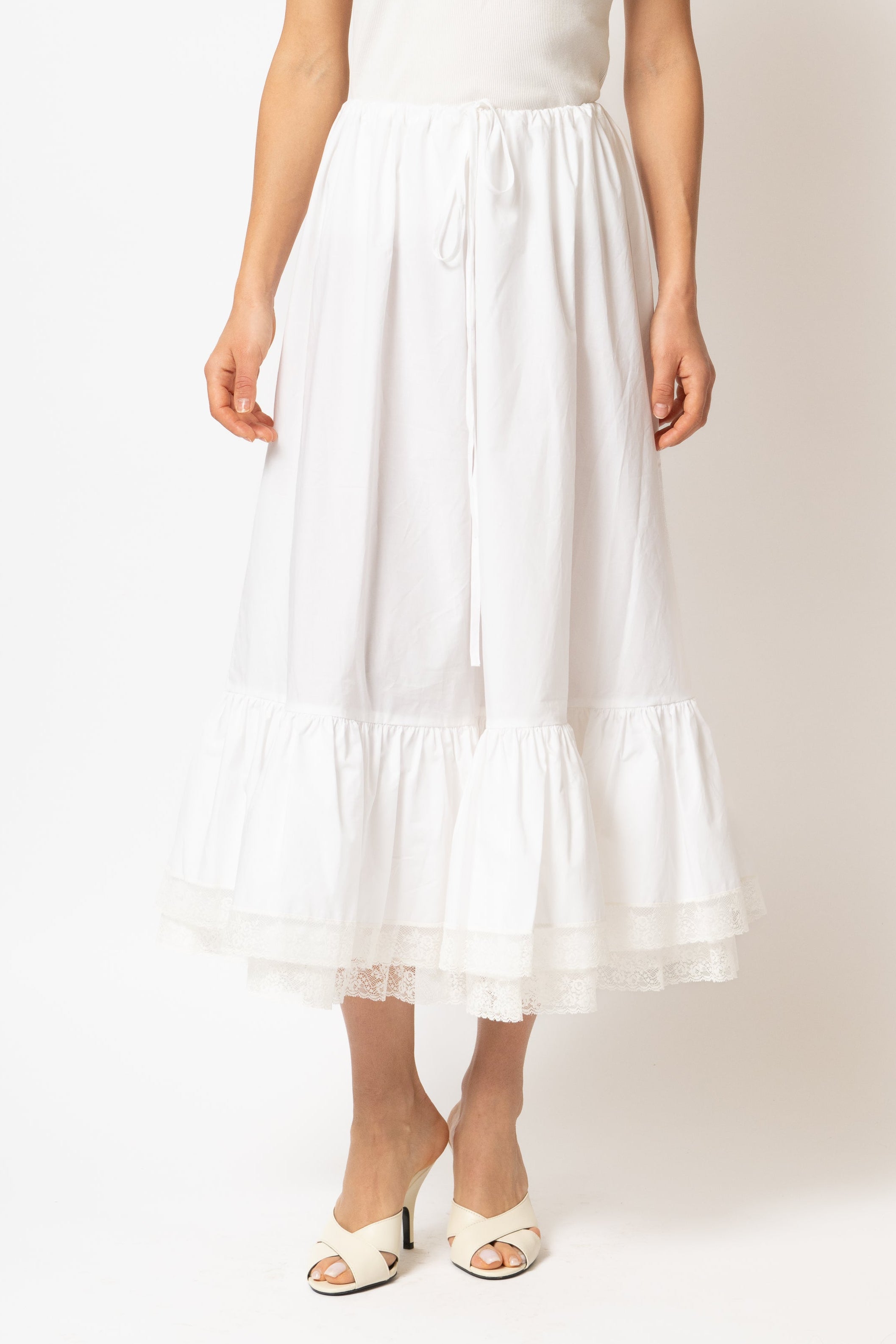 White cotton midi skirt with lace ruffles, Eyeful x Milla Milla collaboration