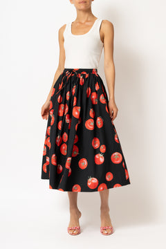 White linen midi skirt with ruffles and crocheted lace