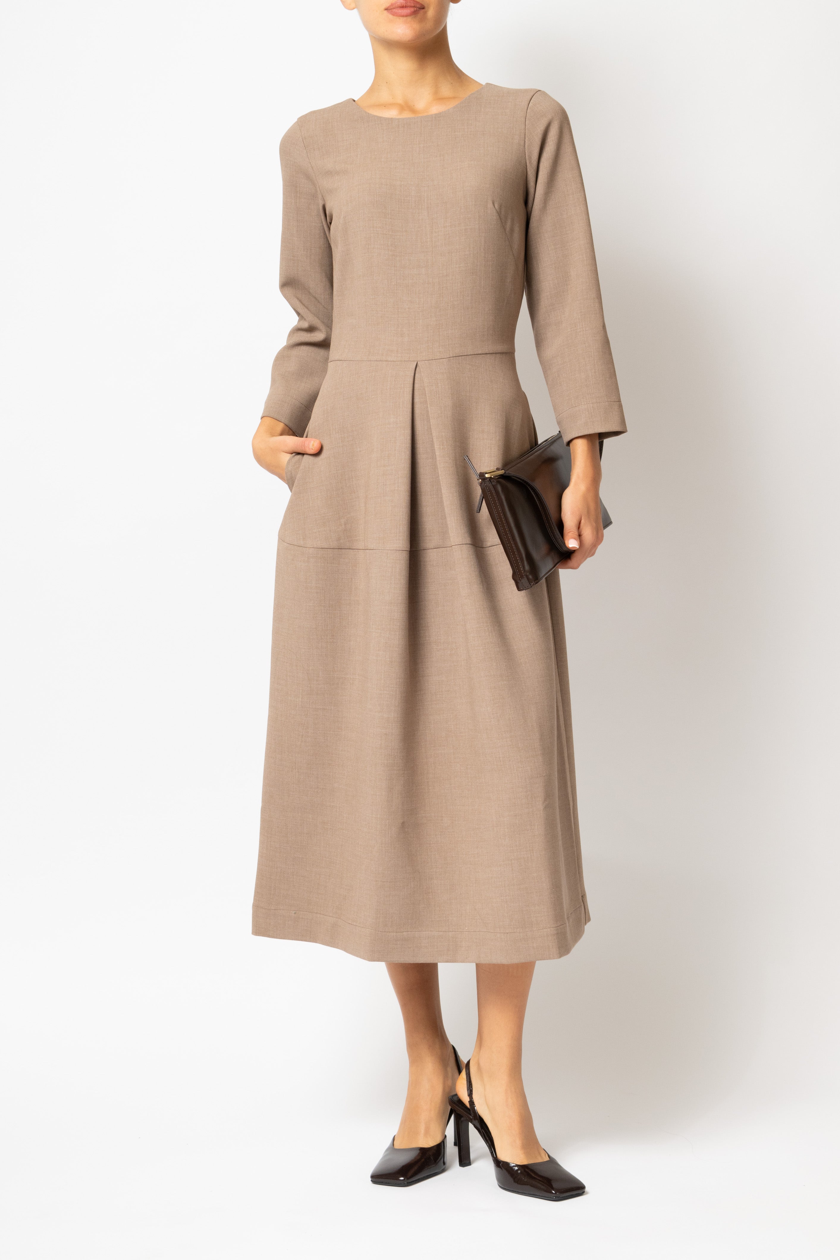 Rochie Office Midi din Vascoza, Caramel